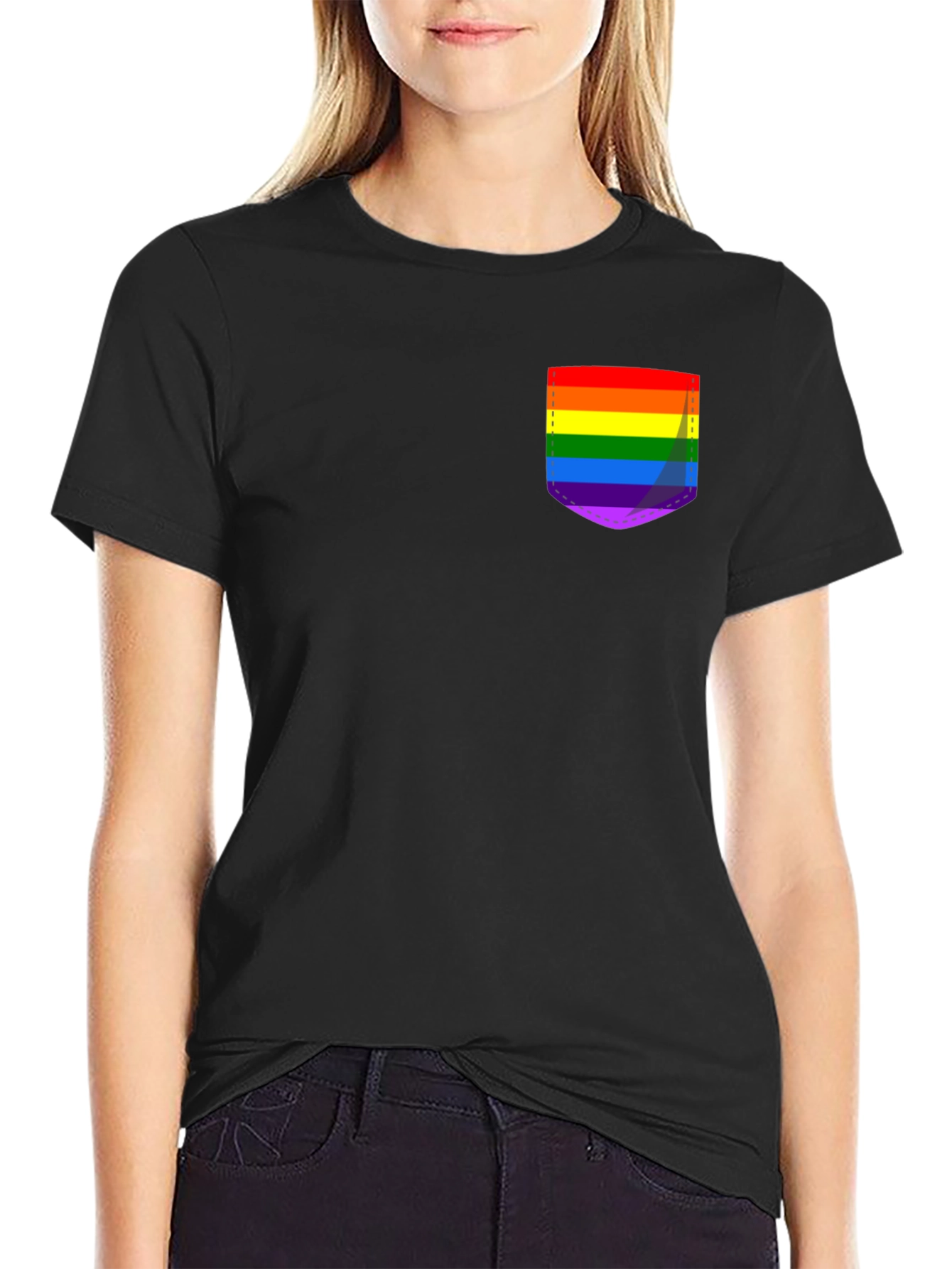 Black Pride Pocket Tee - Black Crew Neck Casual T-Shirt view 2