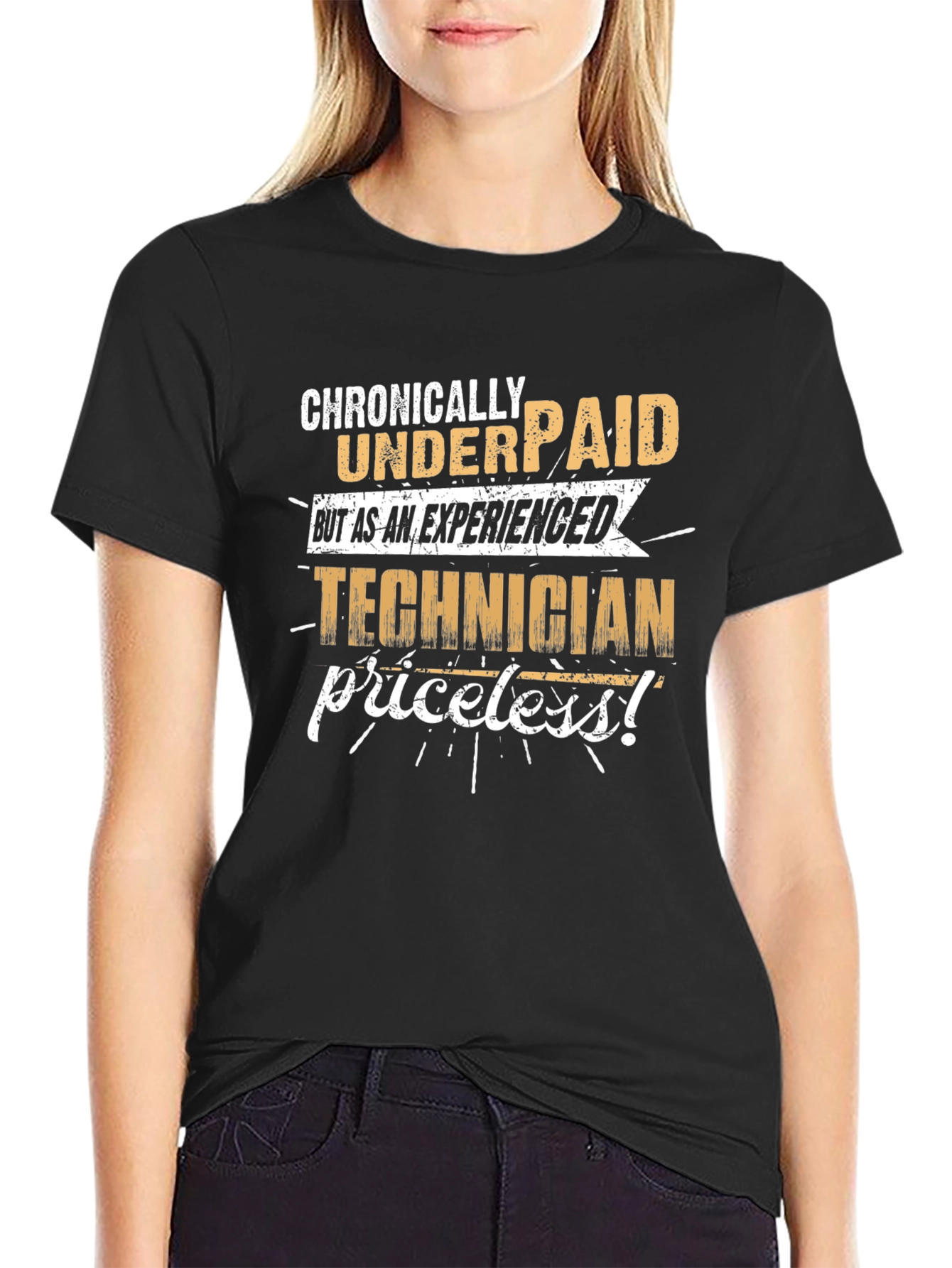 Black Chronically Underpaid Technician Graphic T-Shirt view 2