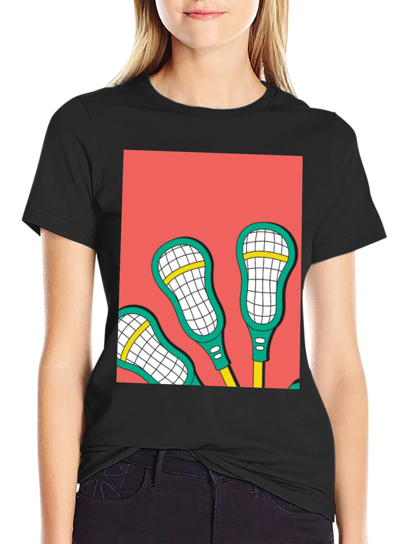 Black Lacrosse Sticks Graphic Tee - Cool Sport Design view 2
