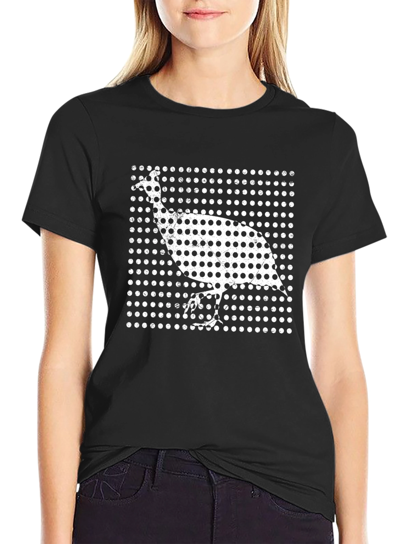 Black Retro Guinea Fowl Black T-Shirt view 2