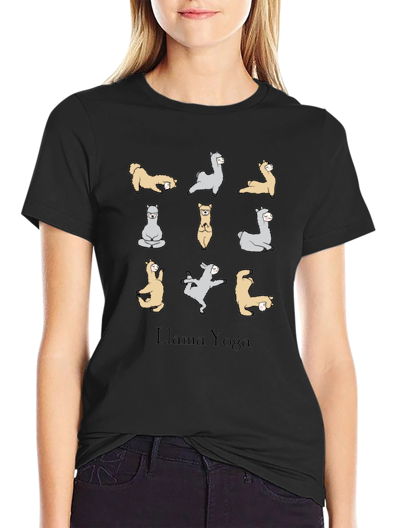 Black Llama Yoga Graphic Tee - Soft Cotton Blend view 2