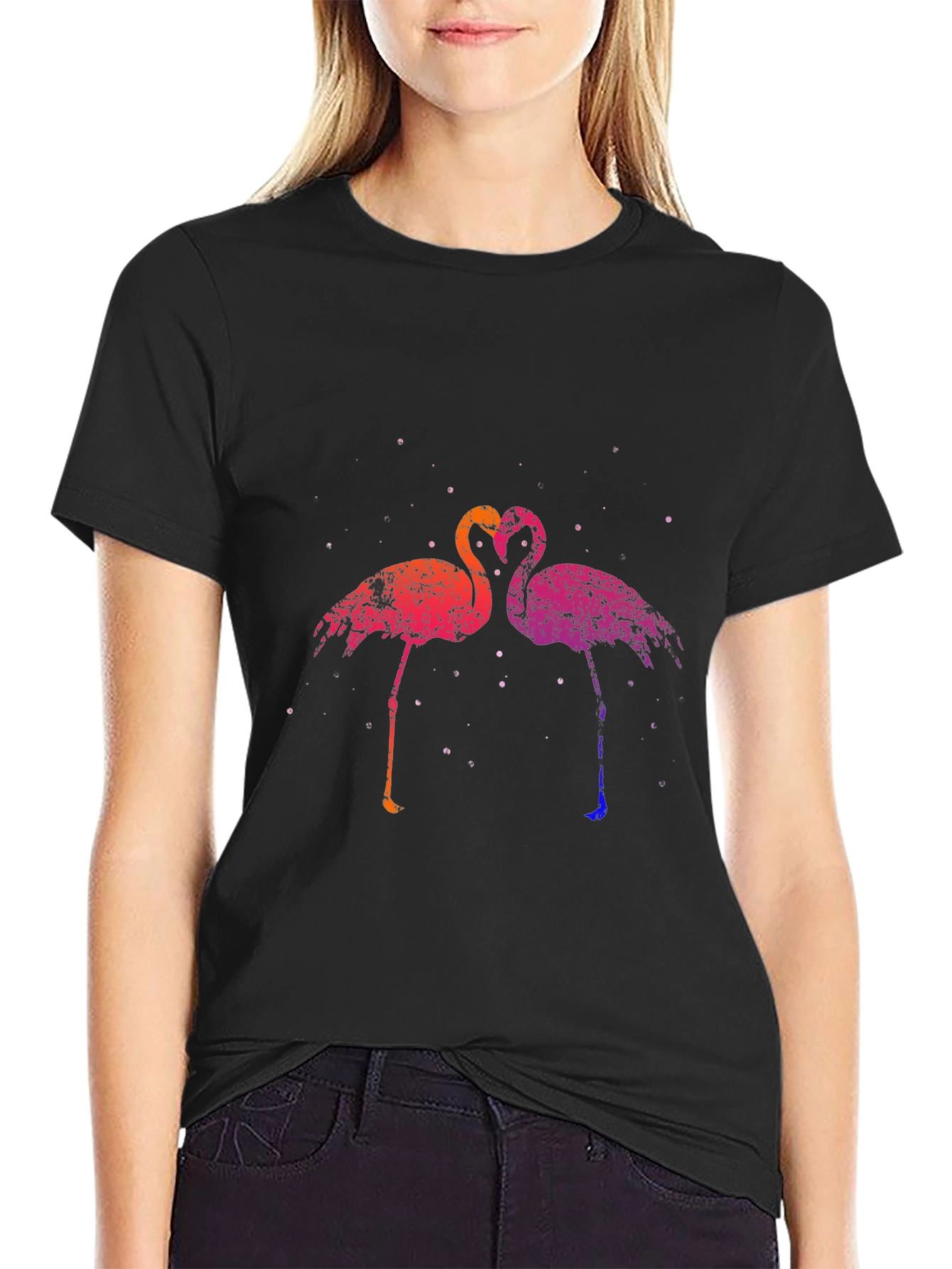 Black Flamingo Heart T-Shirt - Stylish Graphic Tee view 2