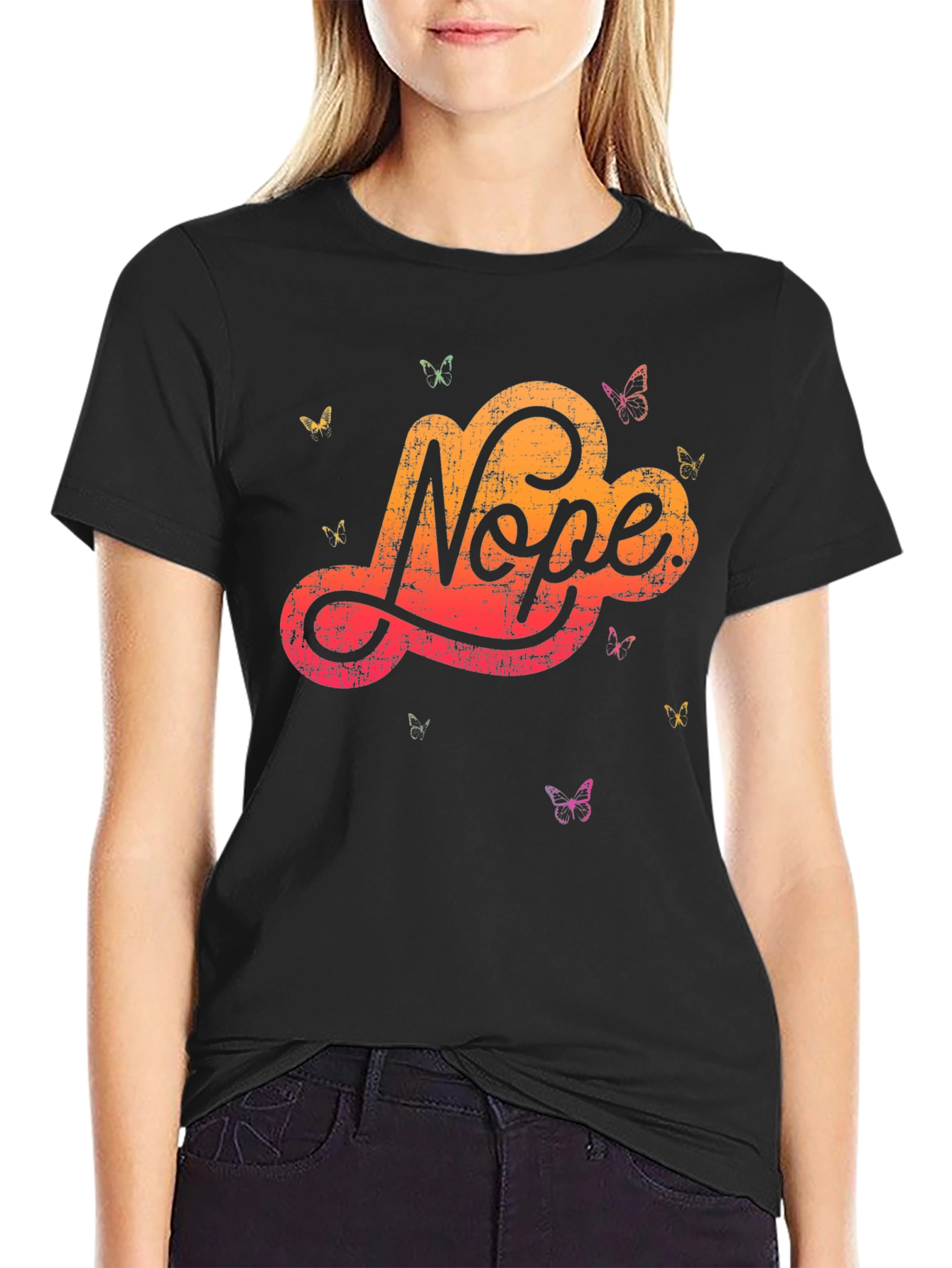 Black Nope Butterfly Graphic Tee - Soft Cotton Blend view 2