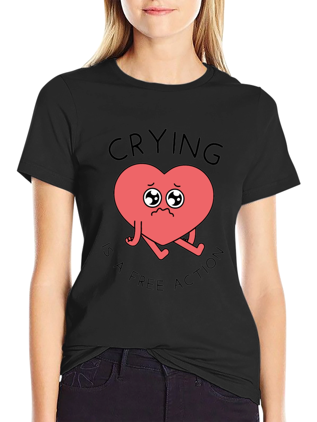 Black Crying Heart T-Shirt - Free Action Comfort Tee view 2