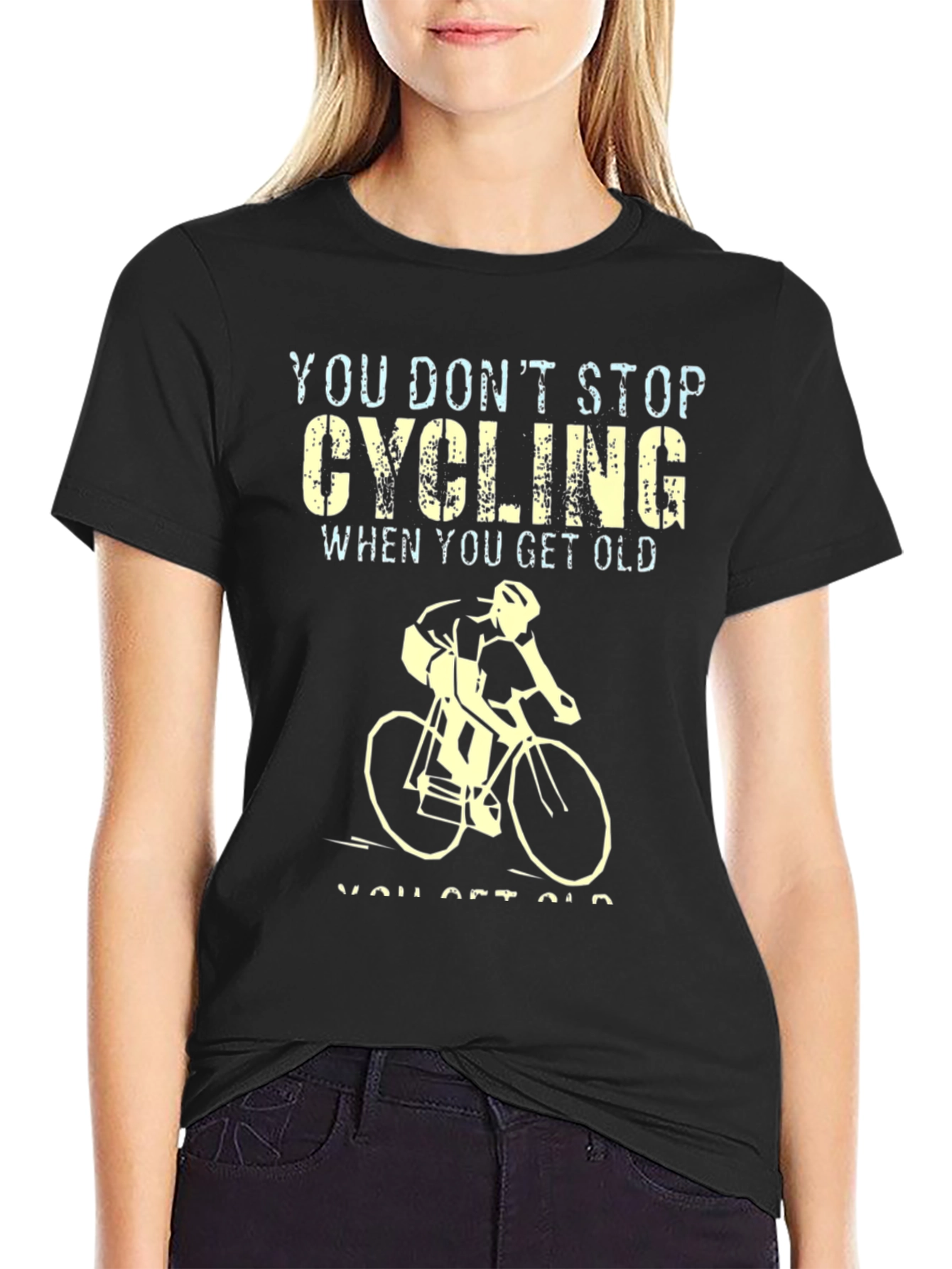 Black Cycling Never Gets Old Graphic Tee view 2