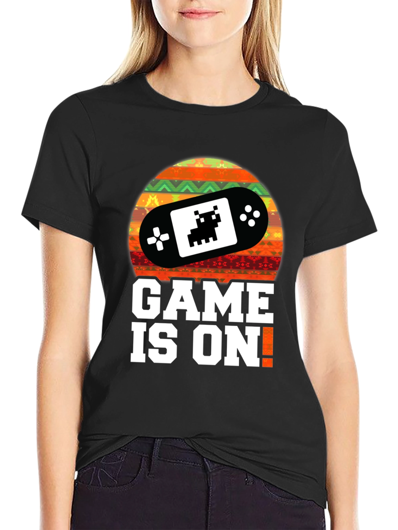 Black Game On! Retro Gamer T-Shirt - Black view 2