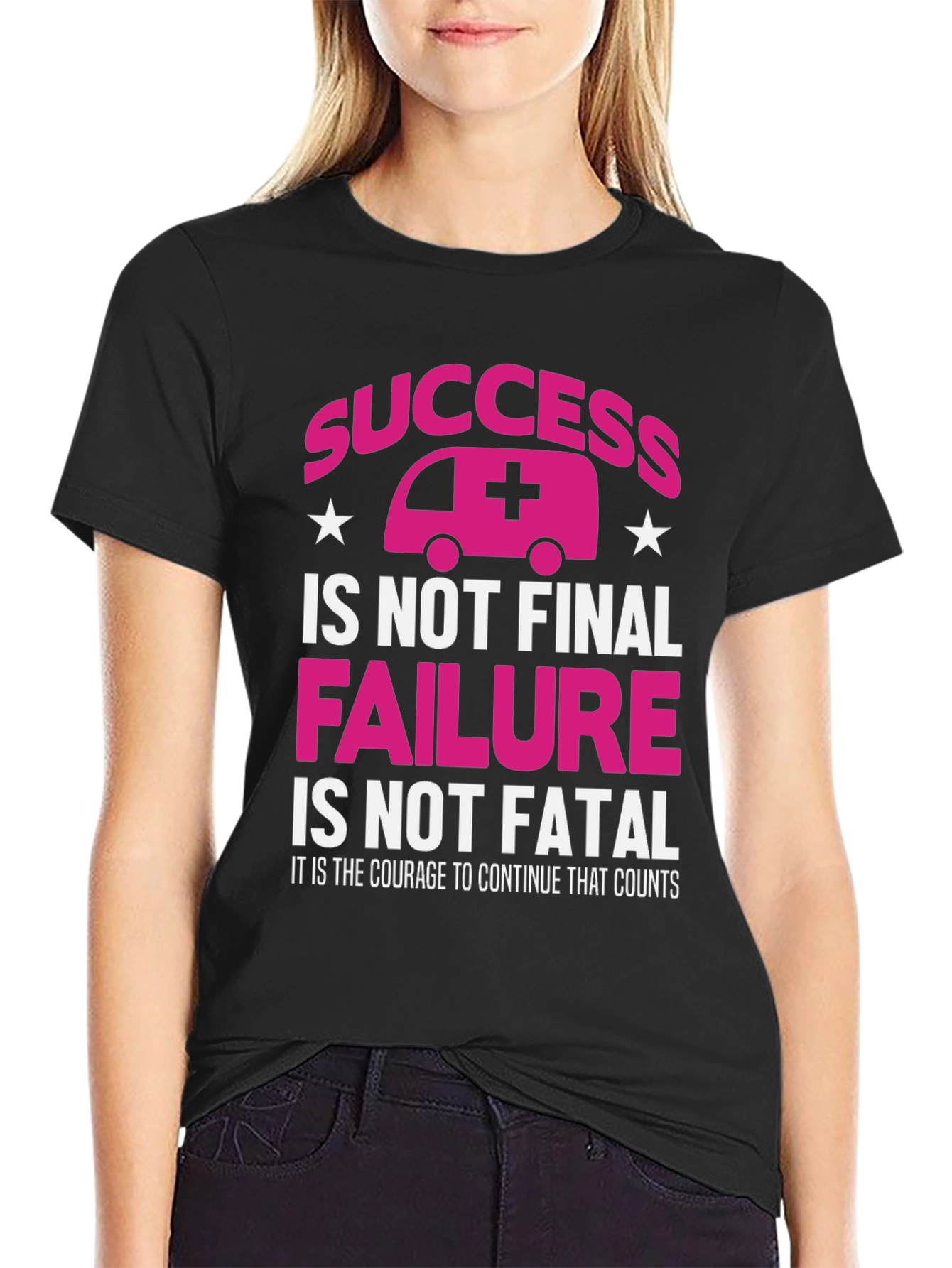 Black Success Ambulance Graphic Tee - Courage Counts T-Shirt view 2