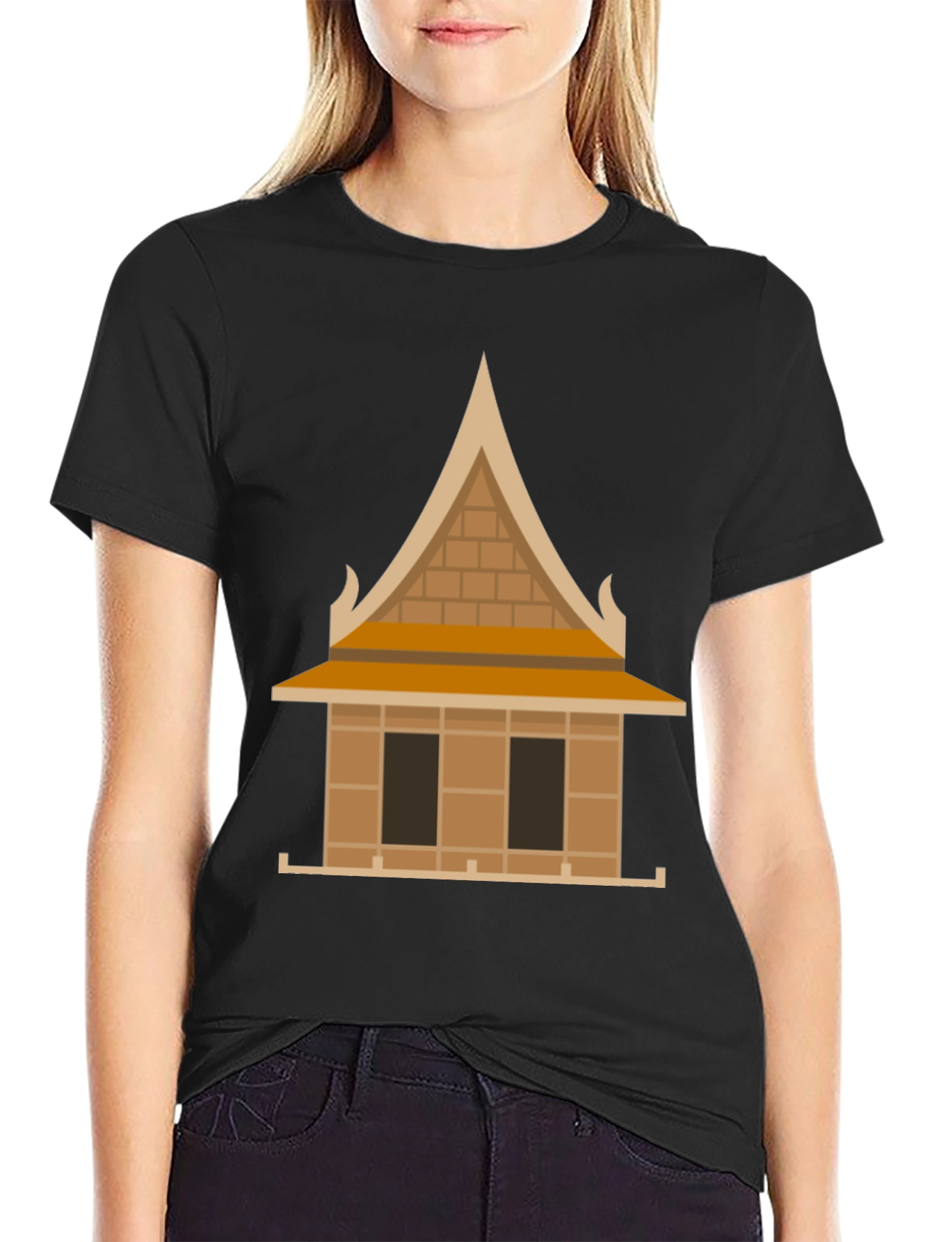Black Architectural Style Graphic Tee - Black Unisex view 2