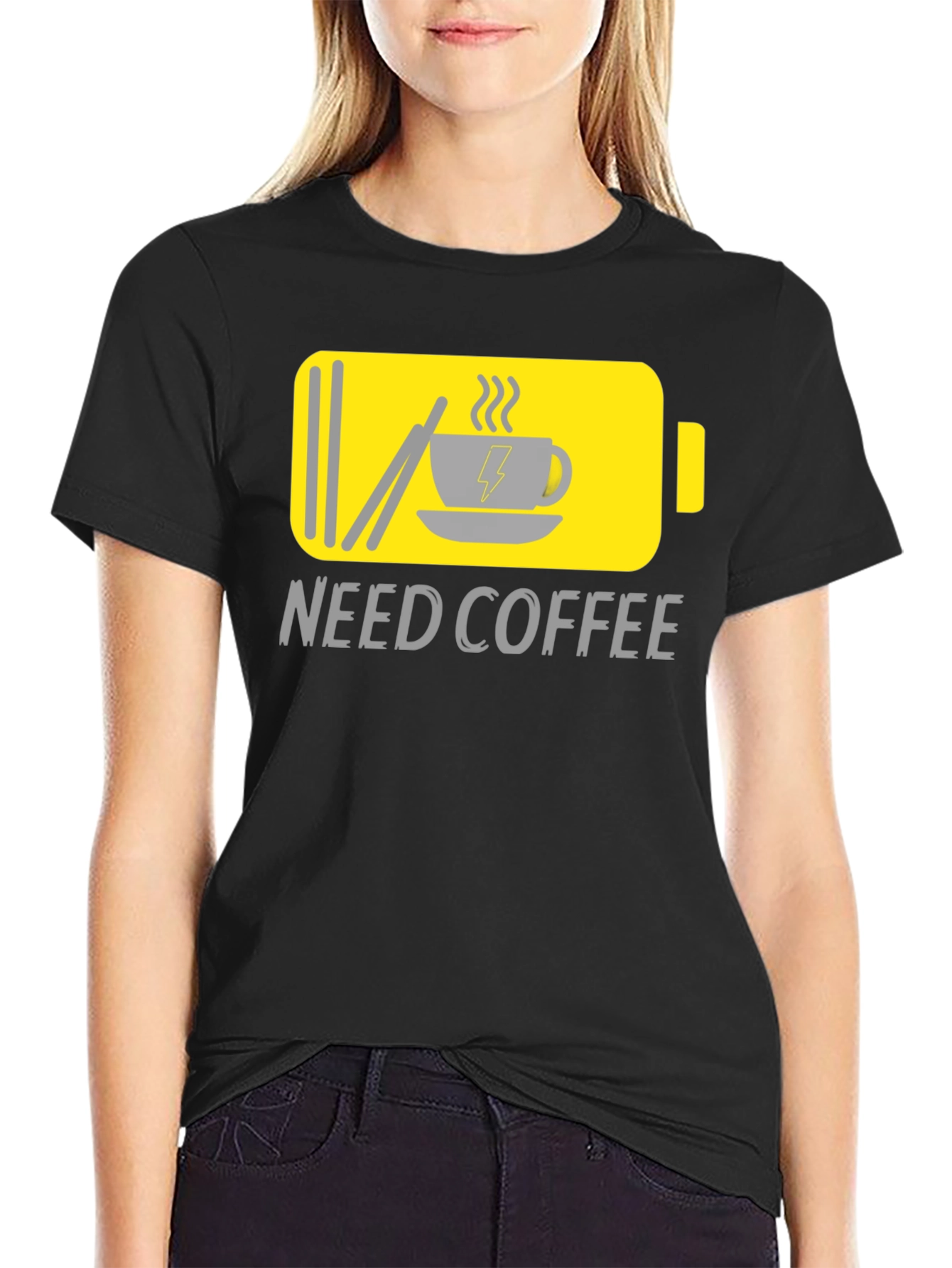 Black Need Coffee Graphic Tee - Low Battery Mode view 2