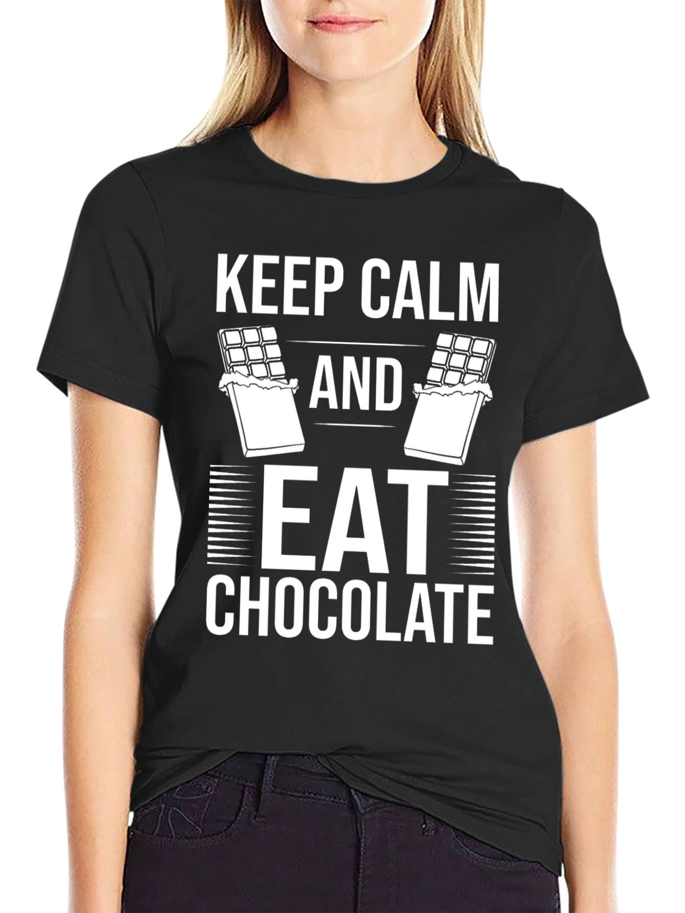 Black Keep Calm & Eat Chocolate Graphic Tee view 2