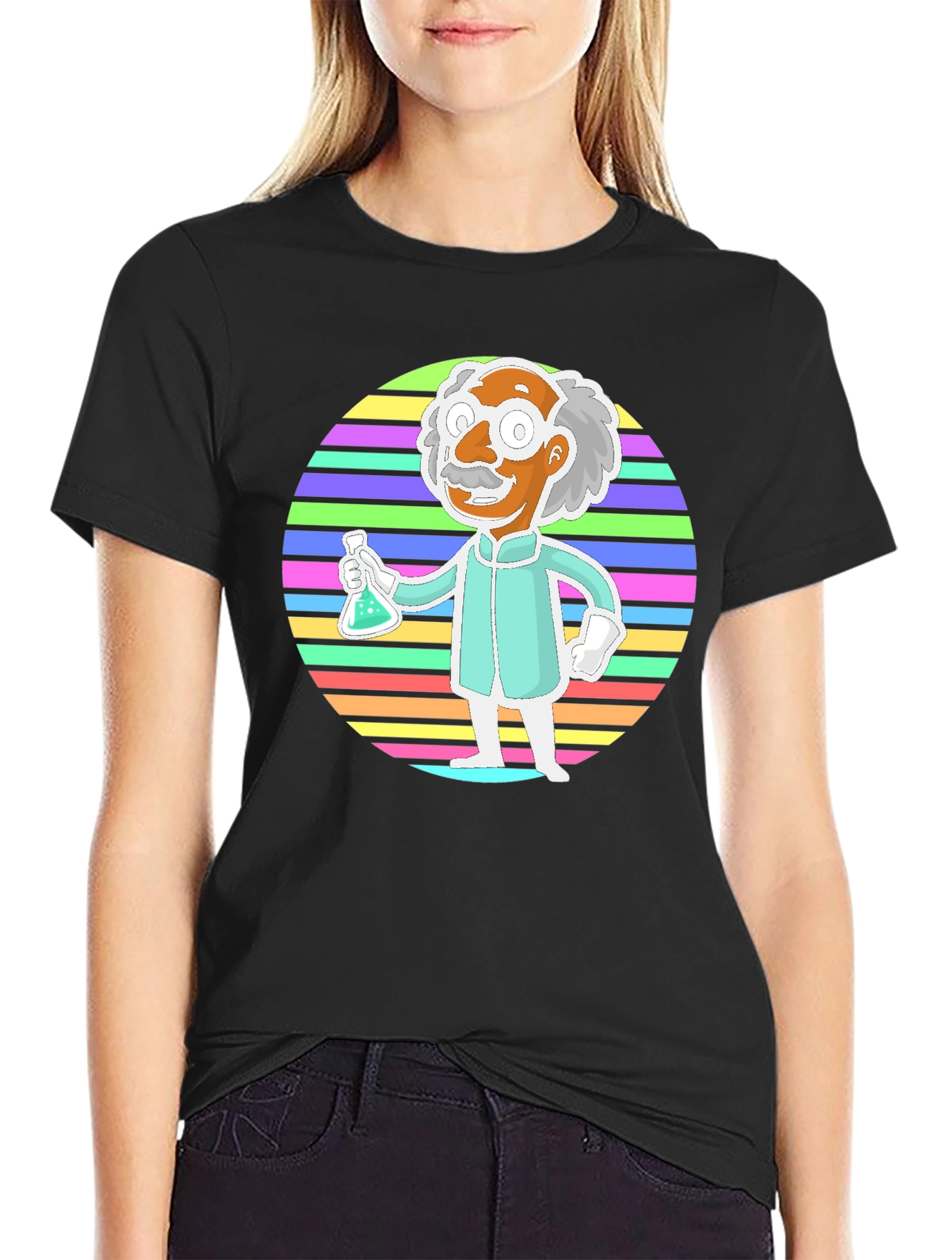 Black Cartoon Scientist T-Shirt - Retro Science Tee view 2