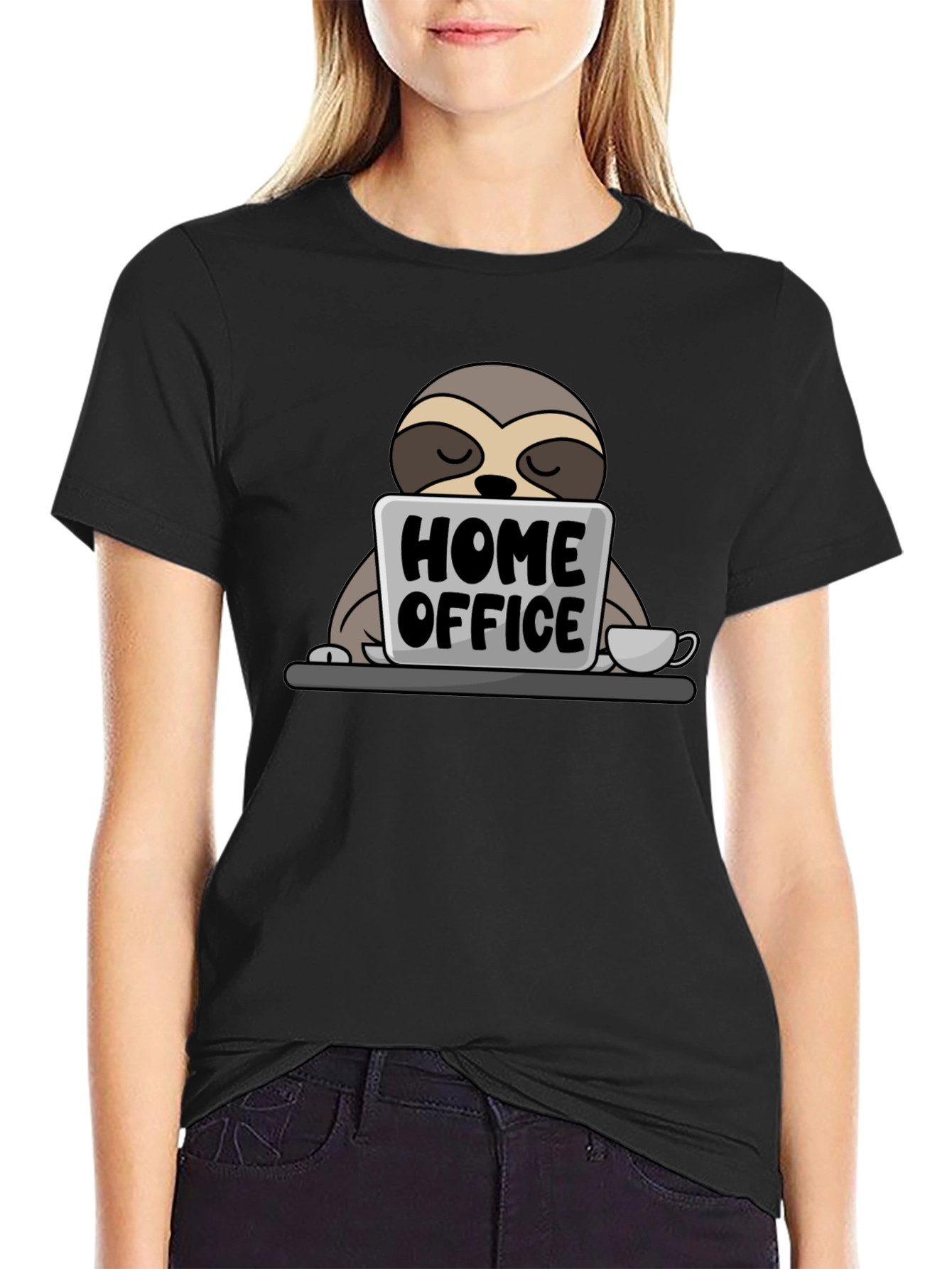 Black Home Office Sloth T-Shirt - Cute Work From Home Tee view 2