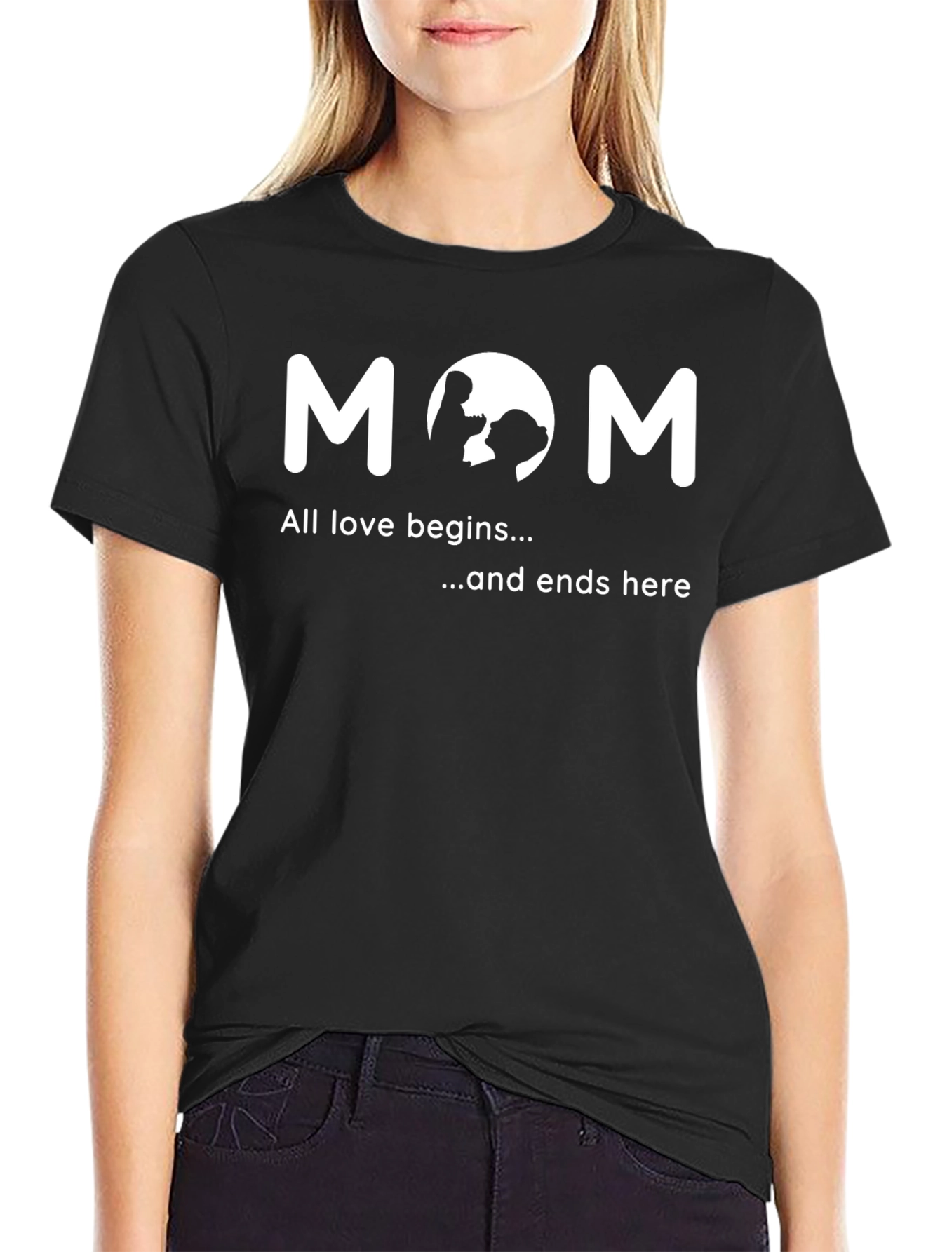 Black Mom Love Begins & Ends Here Graphic T-Shirt view 2