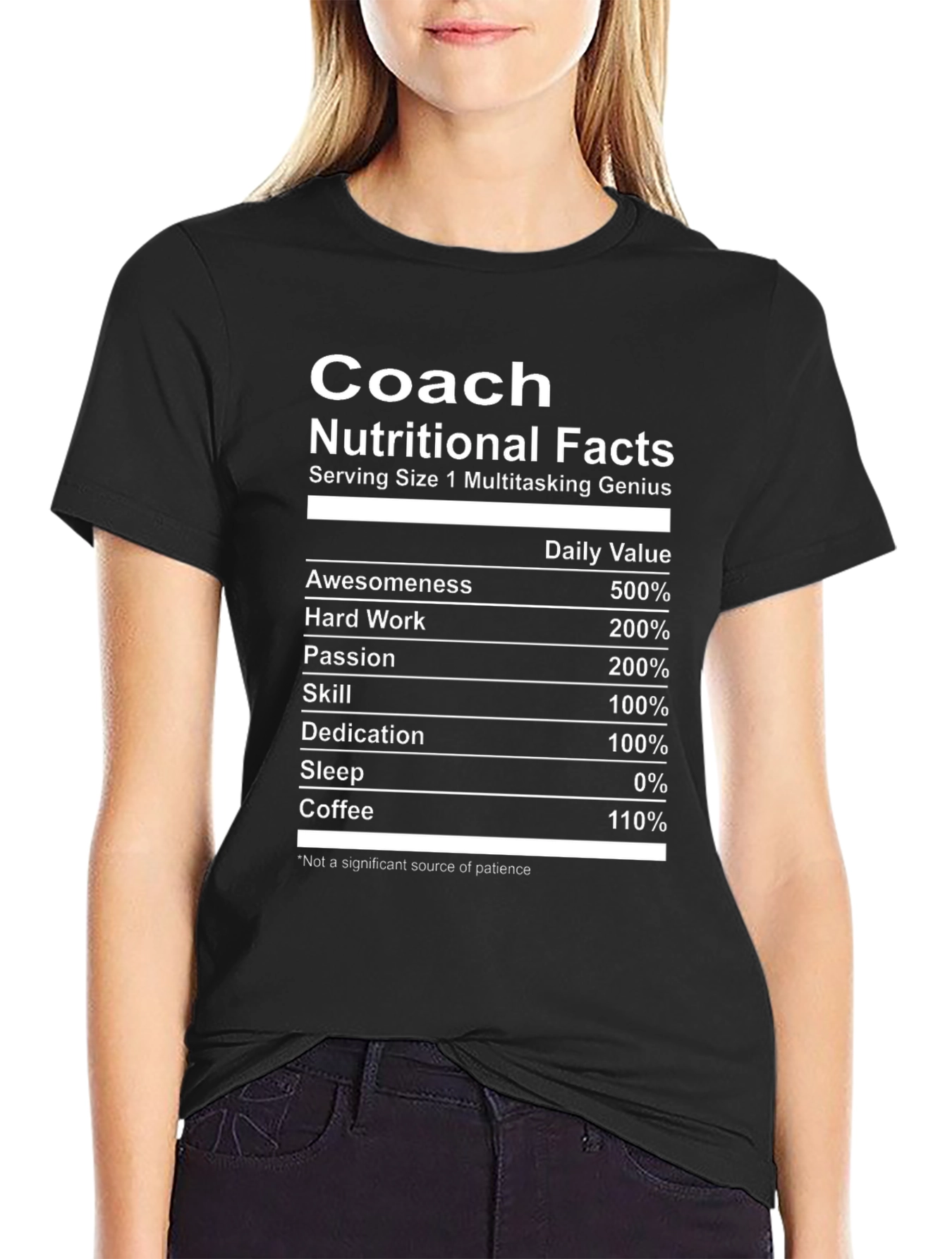 Black Coach Nutritional Facts T-Shirt - Multitasking Genius Tee view 2
