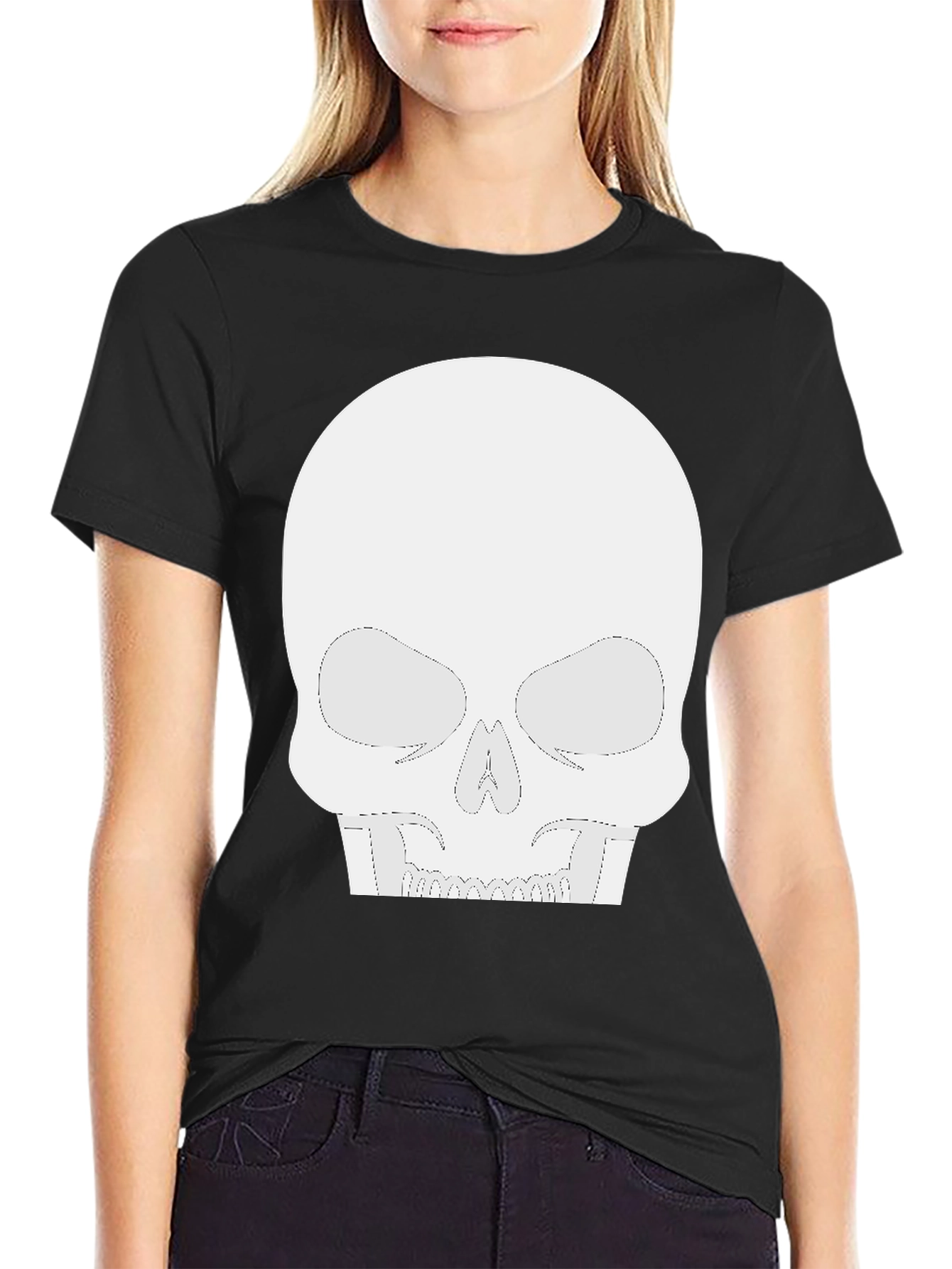 Black Skull Graphic Tee - Black Crew Neck T-Shirt view 2