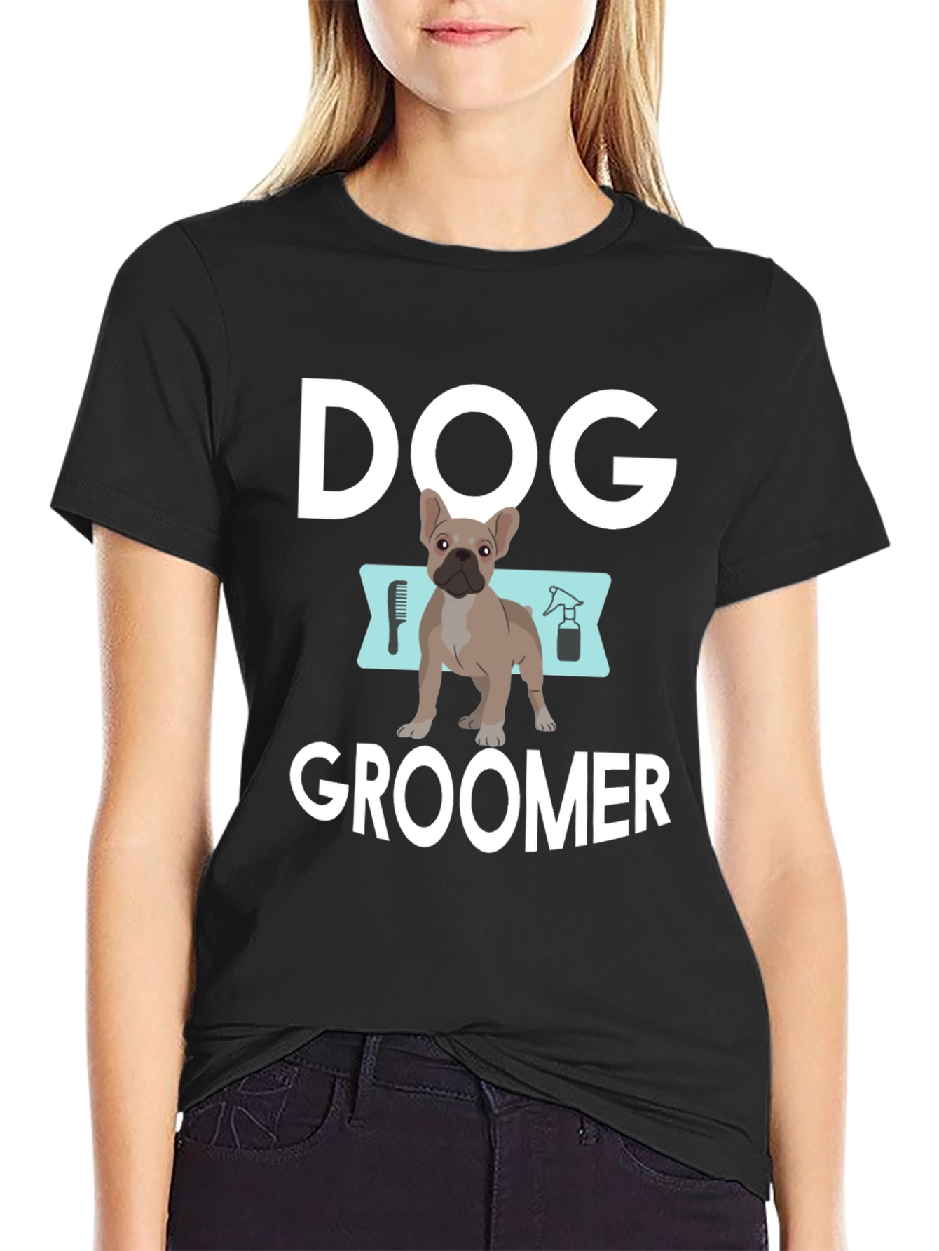 Black Dog Groomer T-Shirt - French Bulldog Design view 2