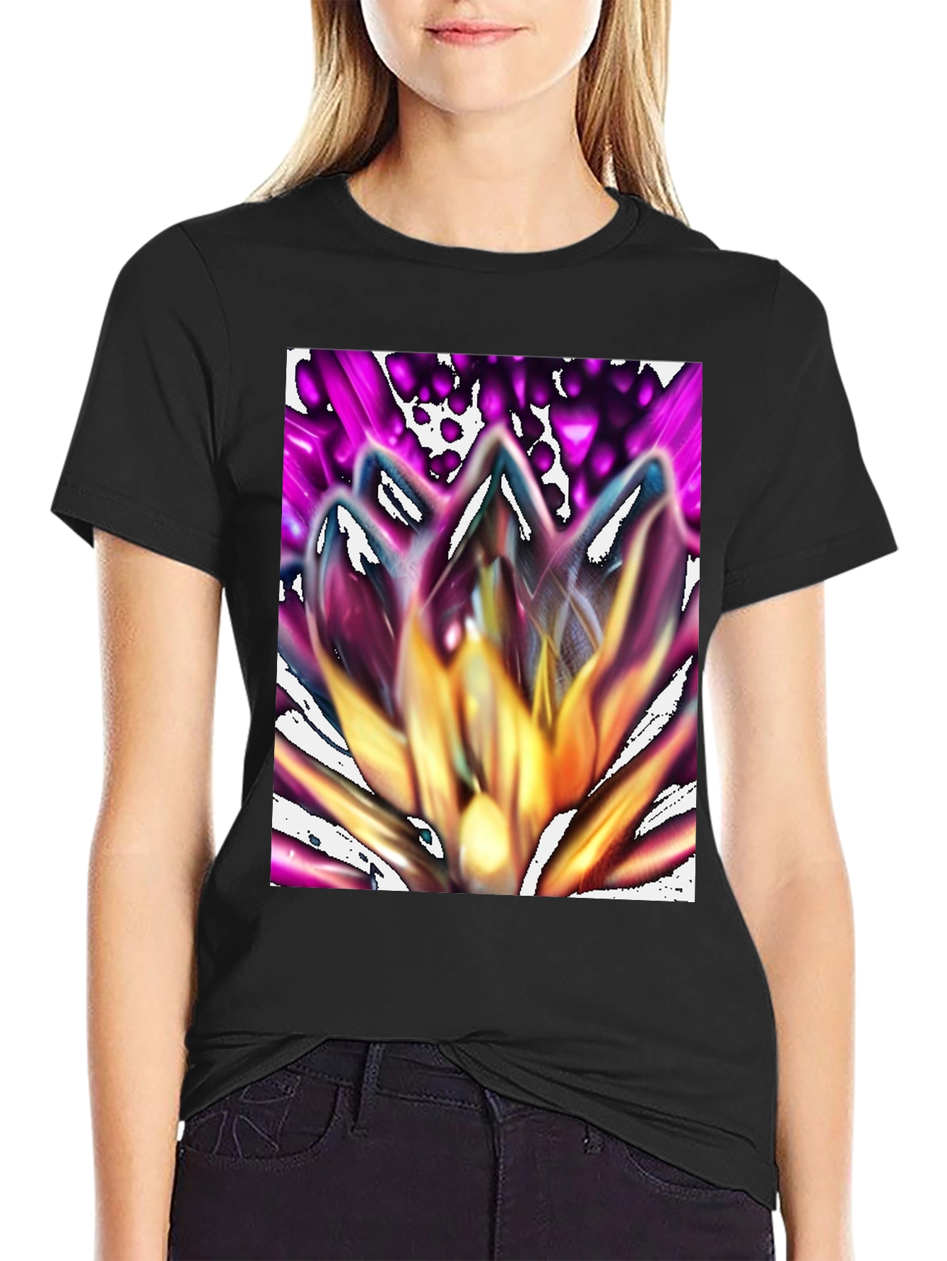 Black Abstract Flower Graphic Tee - Stylish Unisex T-Shirt view 2