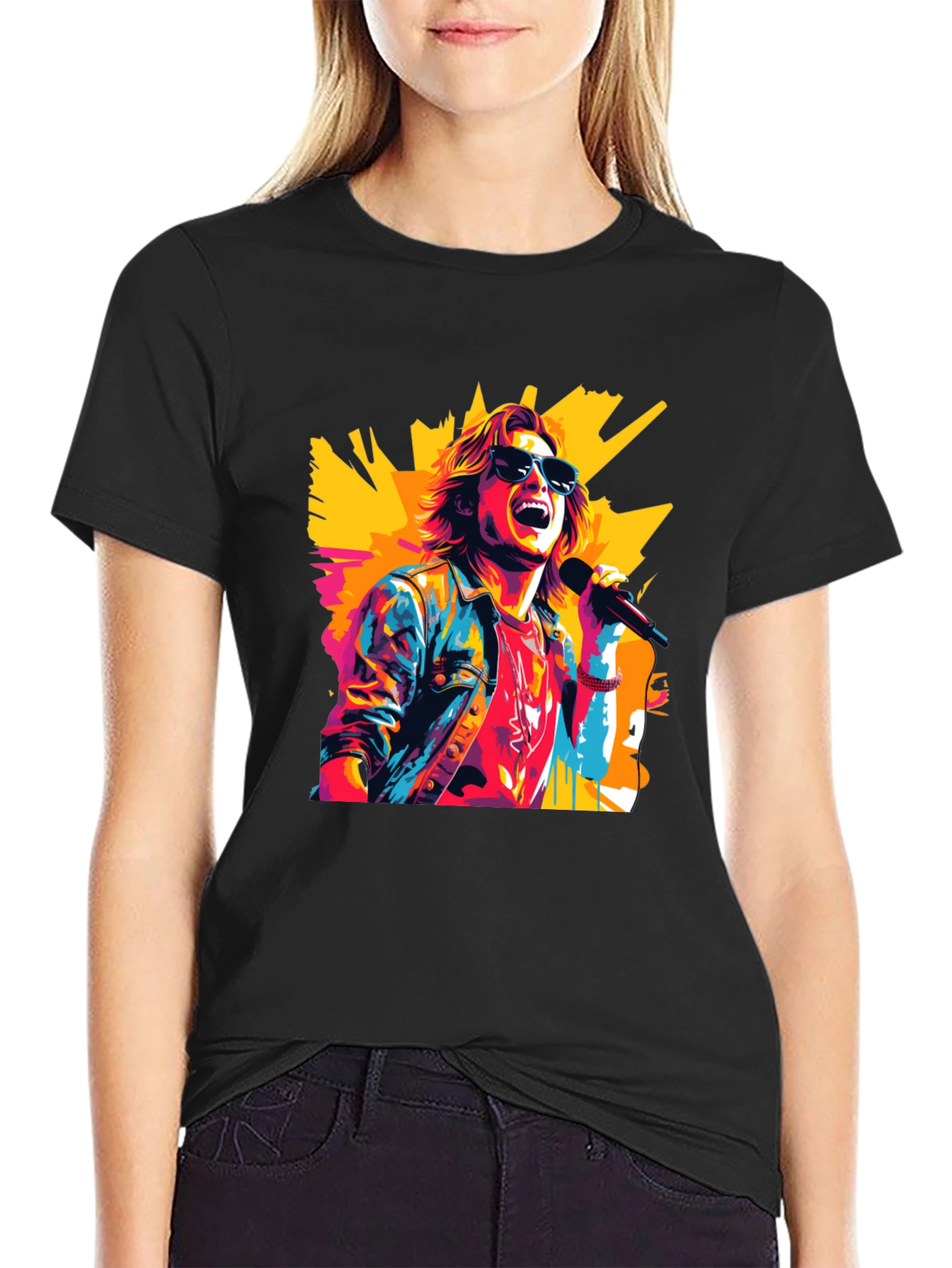 Black Retro Rocker Graphic Tee - Cool Pop Art Design view 2