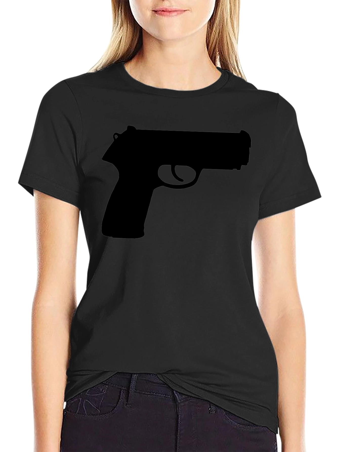 Black Bold Graphic Tee: Pistol Silhouette T-Shirt view 2