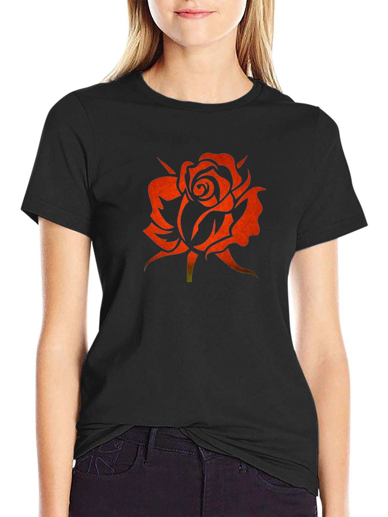 Black Rose Silhouette Graphic Black T-Shirt view 2