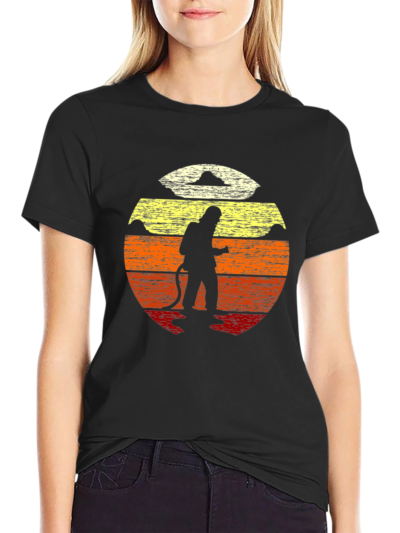 Black Firefighter Sunset Graphic Tee view 2
