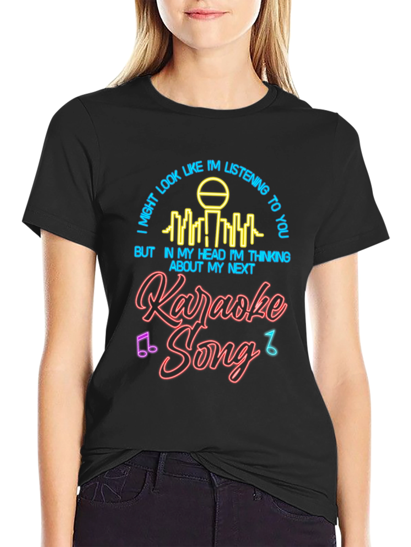 Black Karaoke Song T-Shirt: I'm Thinking About My Next Song Tee view 2