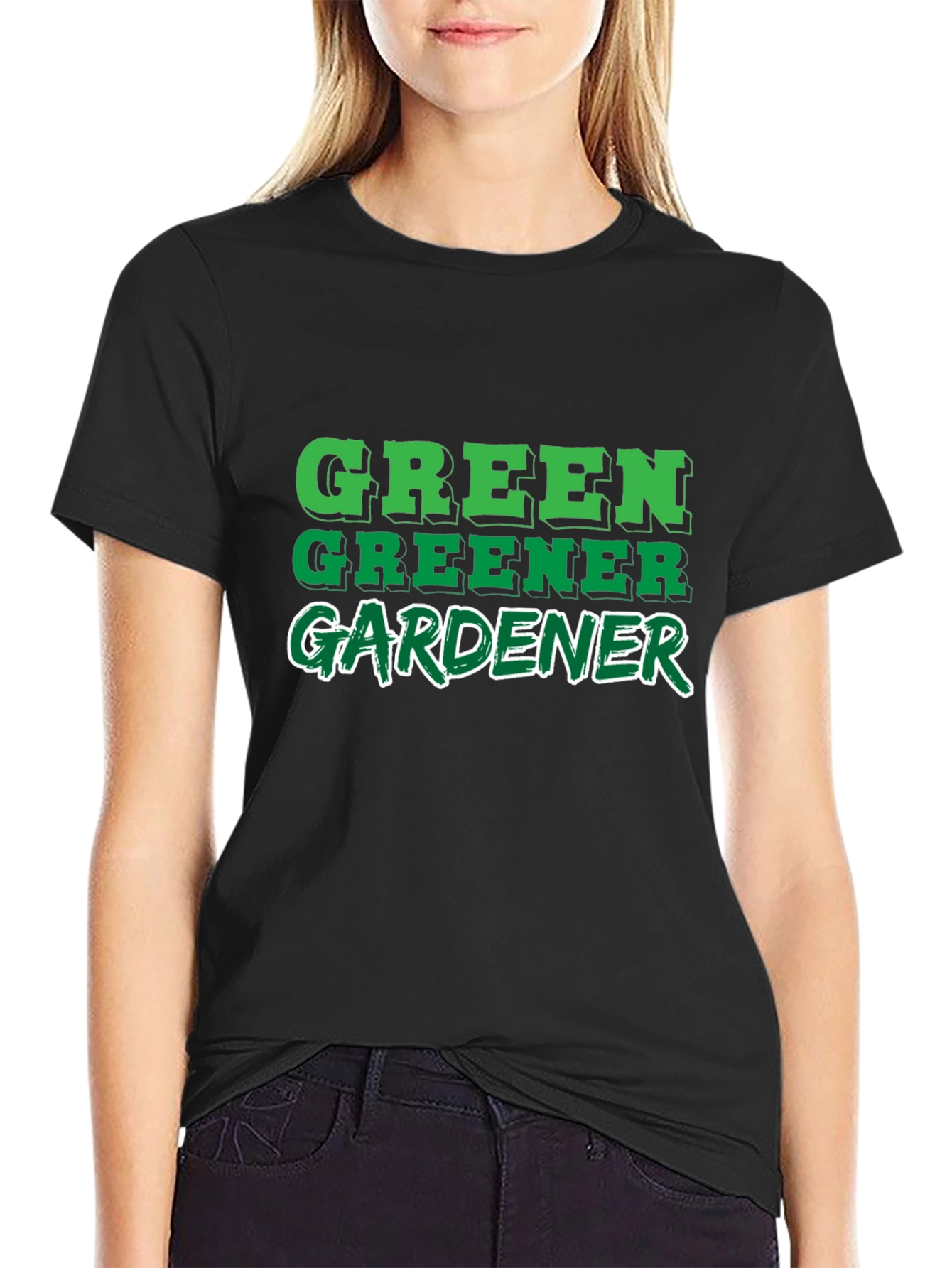 Black Green Greener Gardener Black T-Shirt view 2
