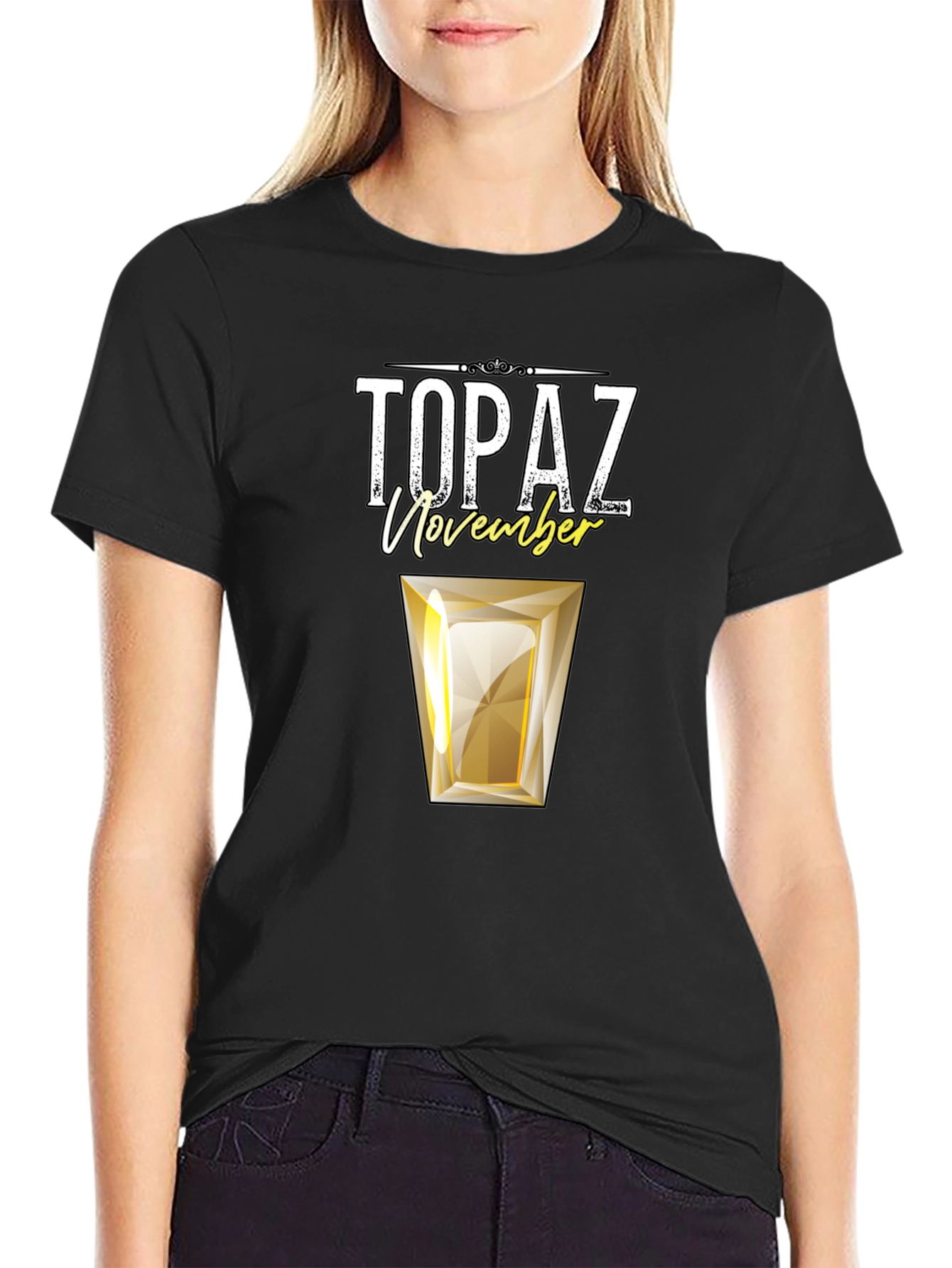 Black November Topaz Gemstone Birthday T-Shirt view 2