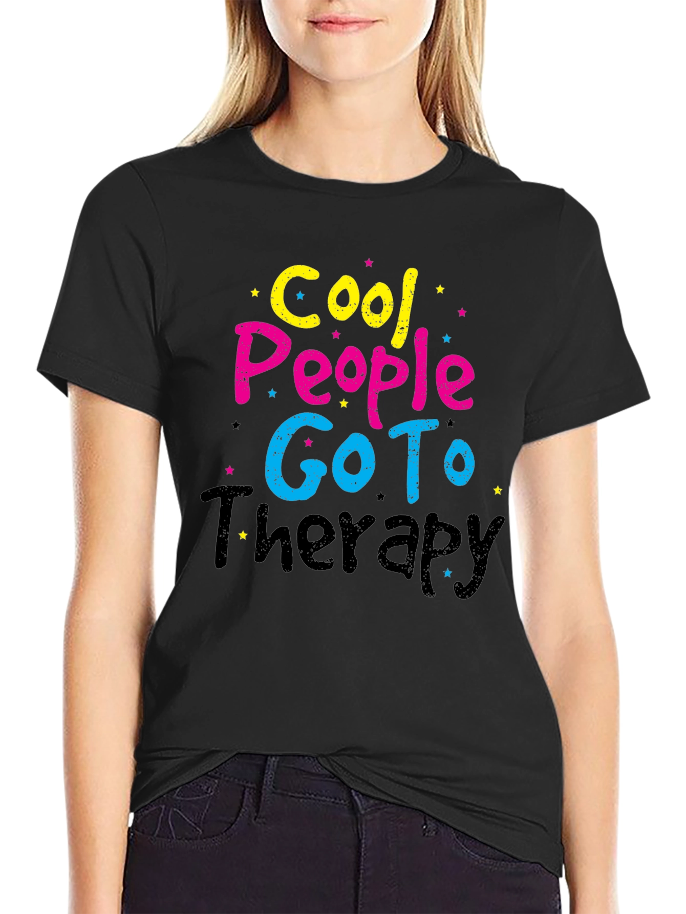 Black Cool People Go To Therapy Black T-Shirt view 2