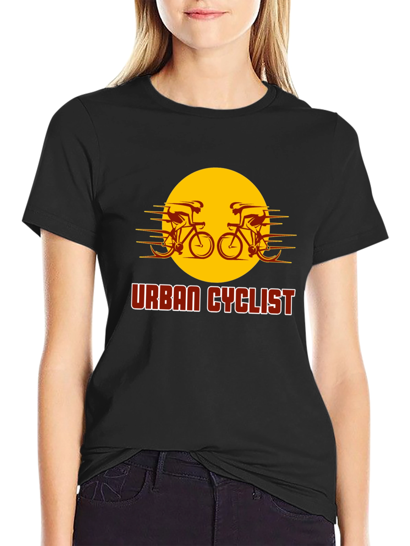 Black Urban Cyclist Graphic T-Shirt - Black Cotton Tee view 2