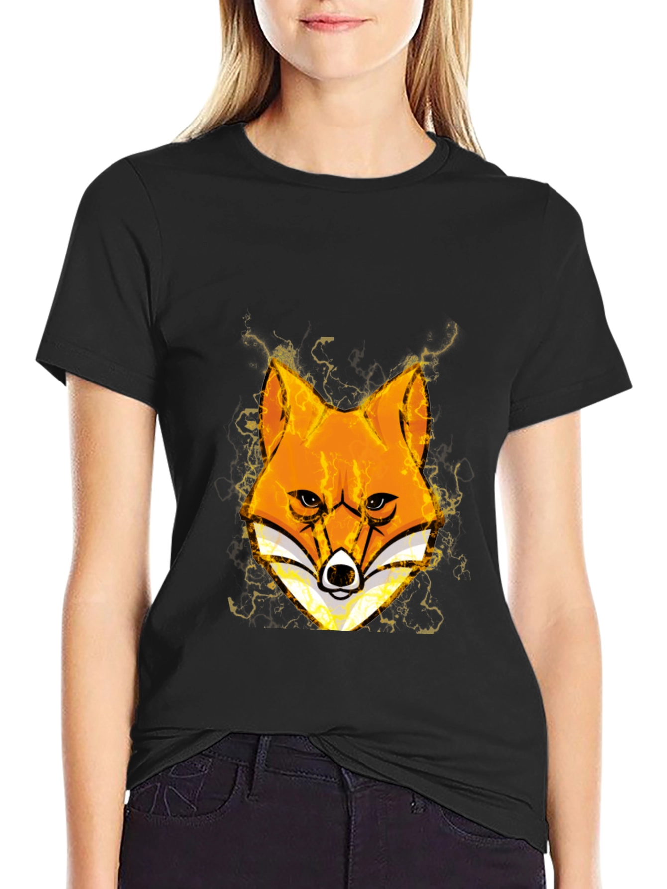 Black Fox Head Graphic Black T-Shirt view 2