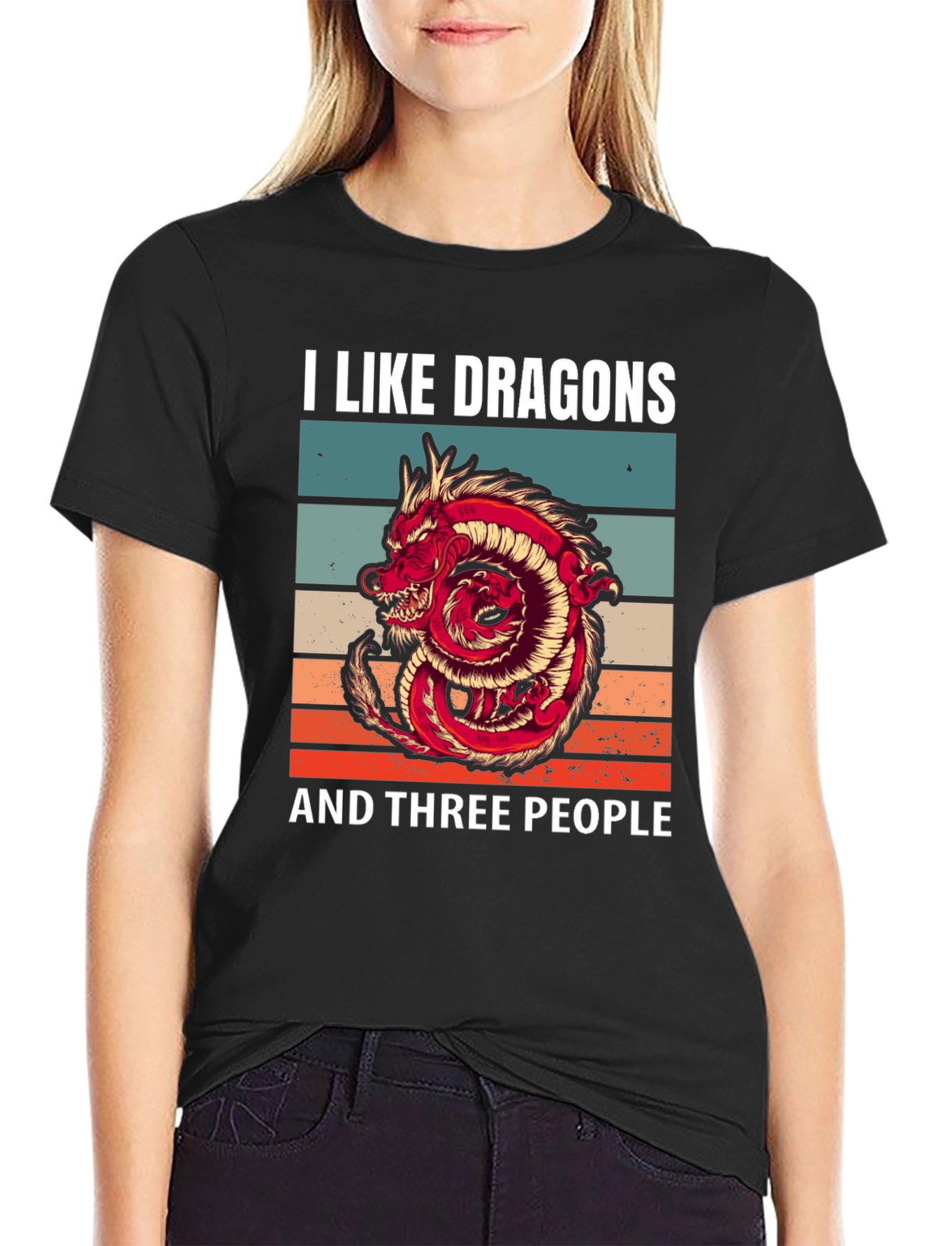 Black I Like Dragons and Three People Graphic T-Shirt view 2