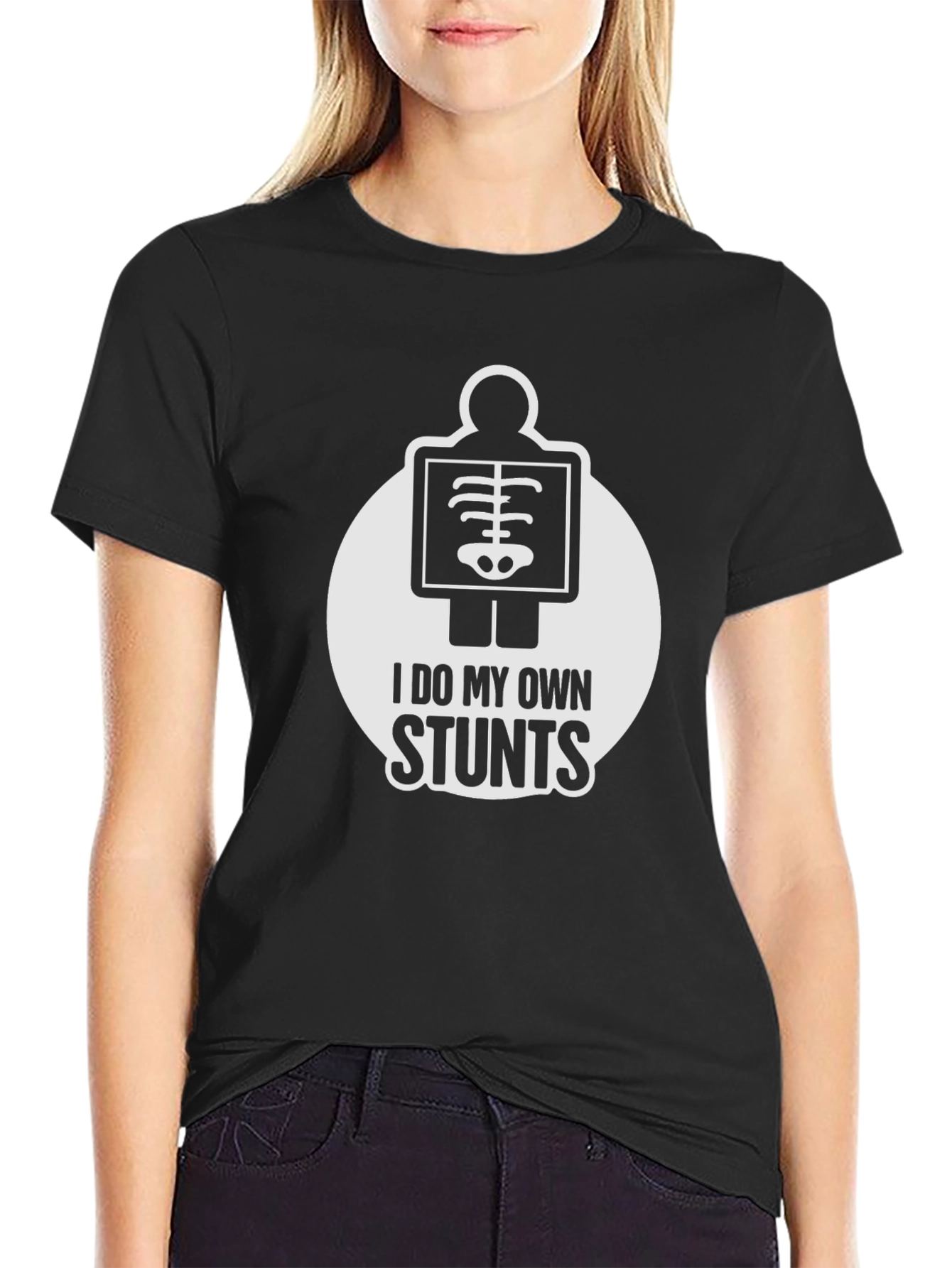 Black I Do My Own Stunts T-Shirt - Novelty X-Ray Design view 2
