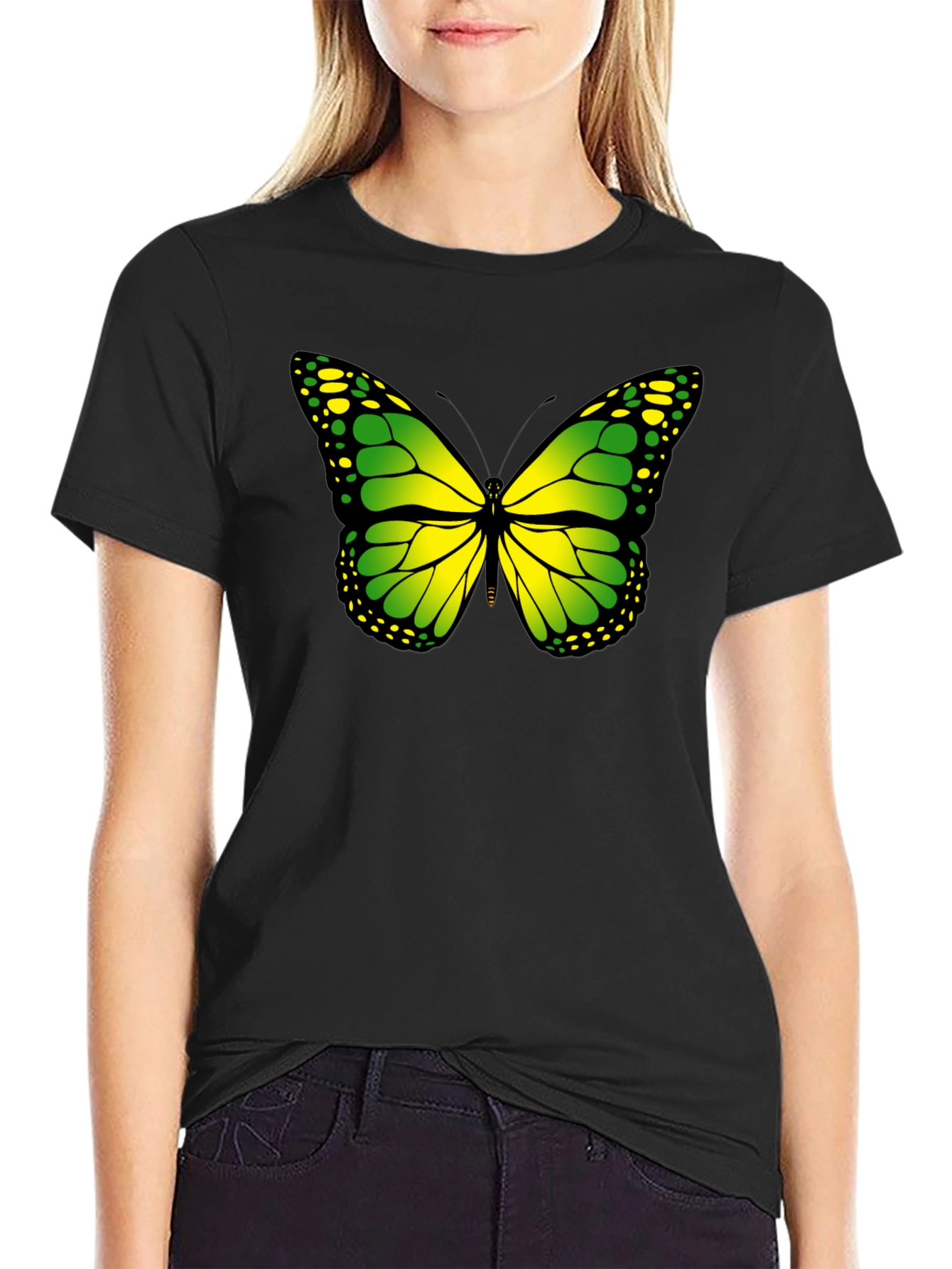 Black Butterfly Graphic Tee - Black Cotton T-Shirt view 2