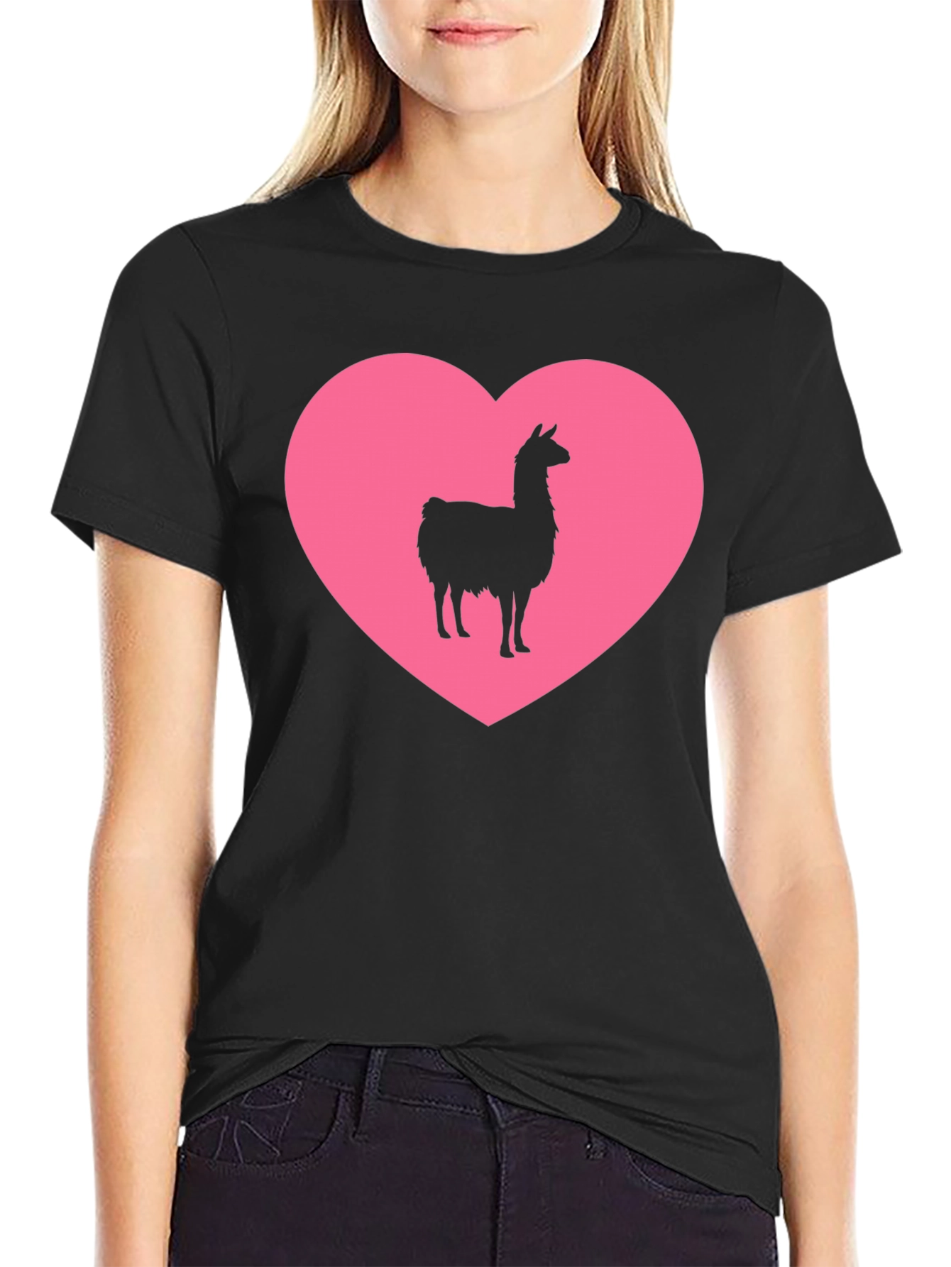 Black Llama Heart Graphic Tee - Black Unisex T-Shirt view 2