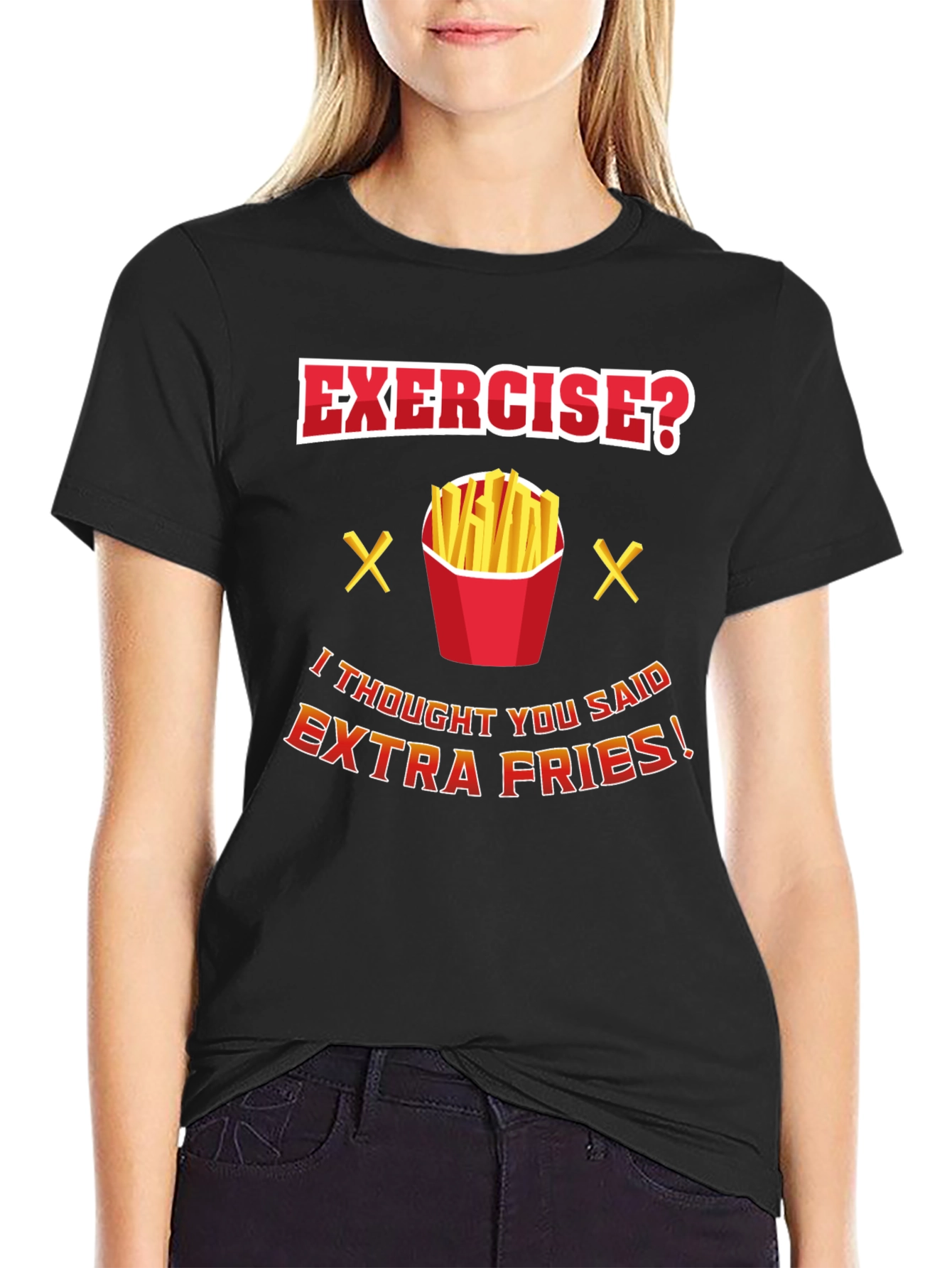 Black Exercise? Extra Fries Funny T-Shirt view 2