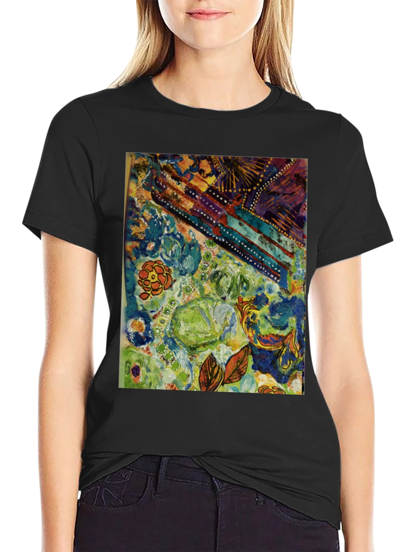 Black Abstract Floral T-Shirt - Artistic Expression view 2