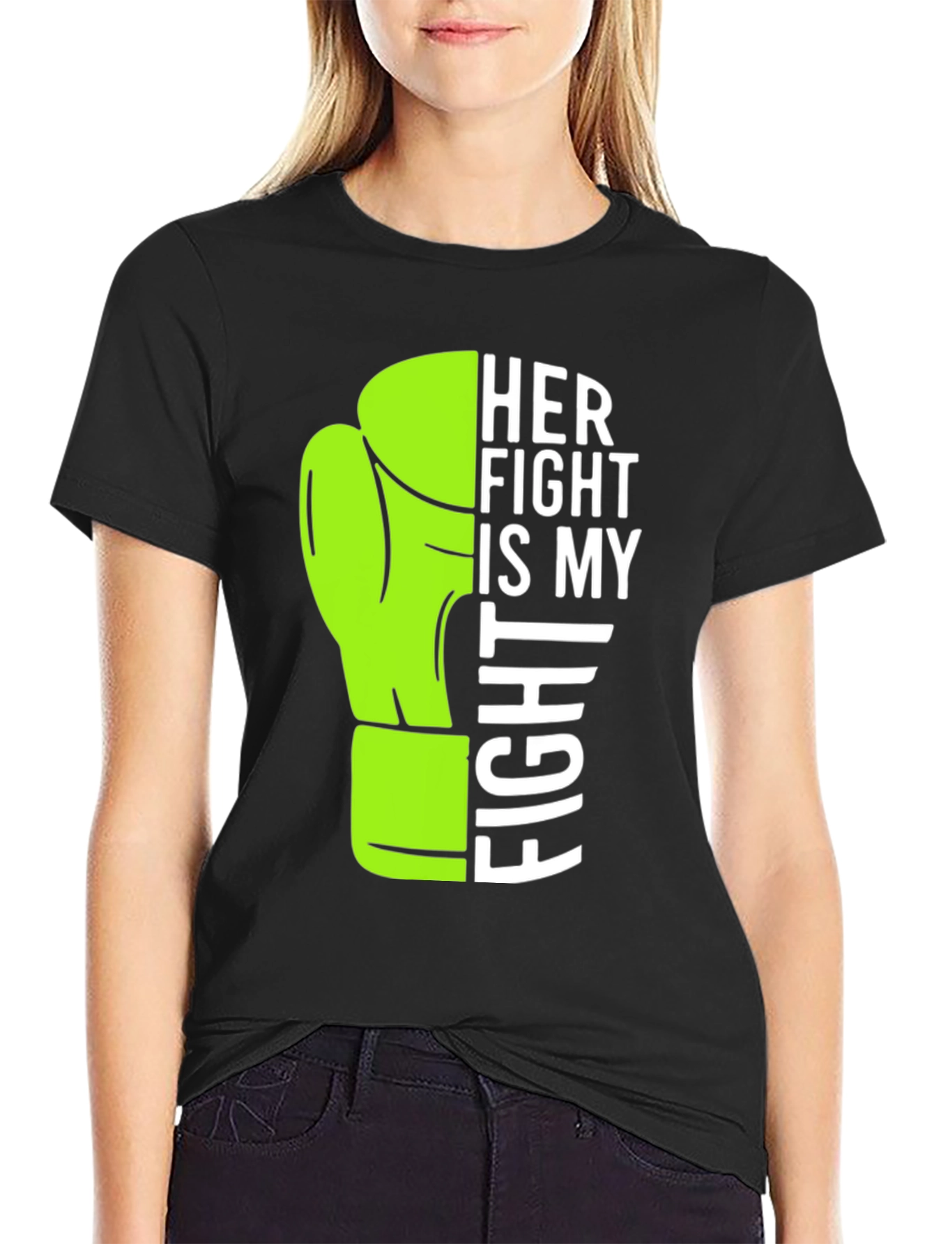 Black Her Fight is My Fight T-Shirt Boxing Glove view 2