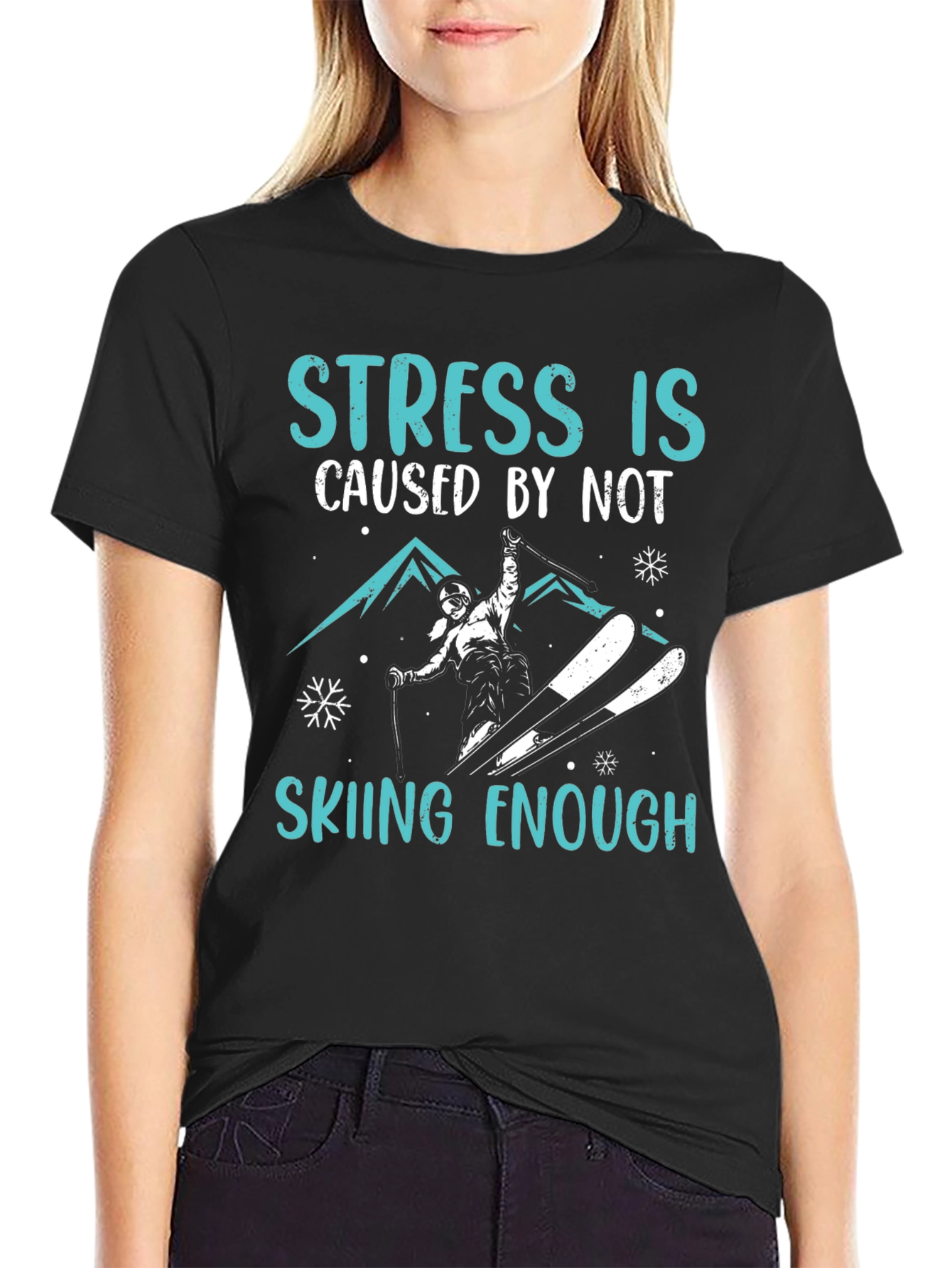 Black Stress is Skiing Enough Graphic Tee view 2