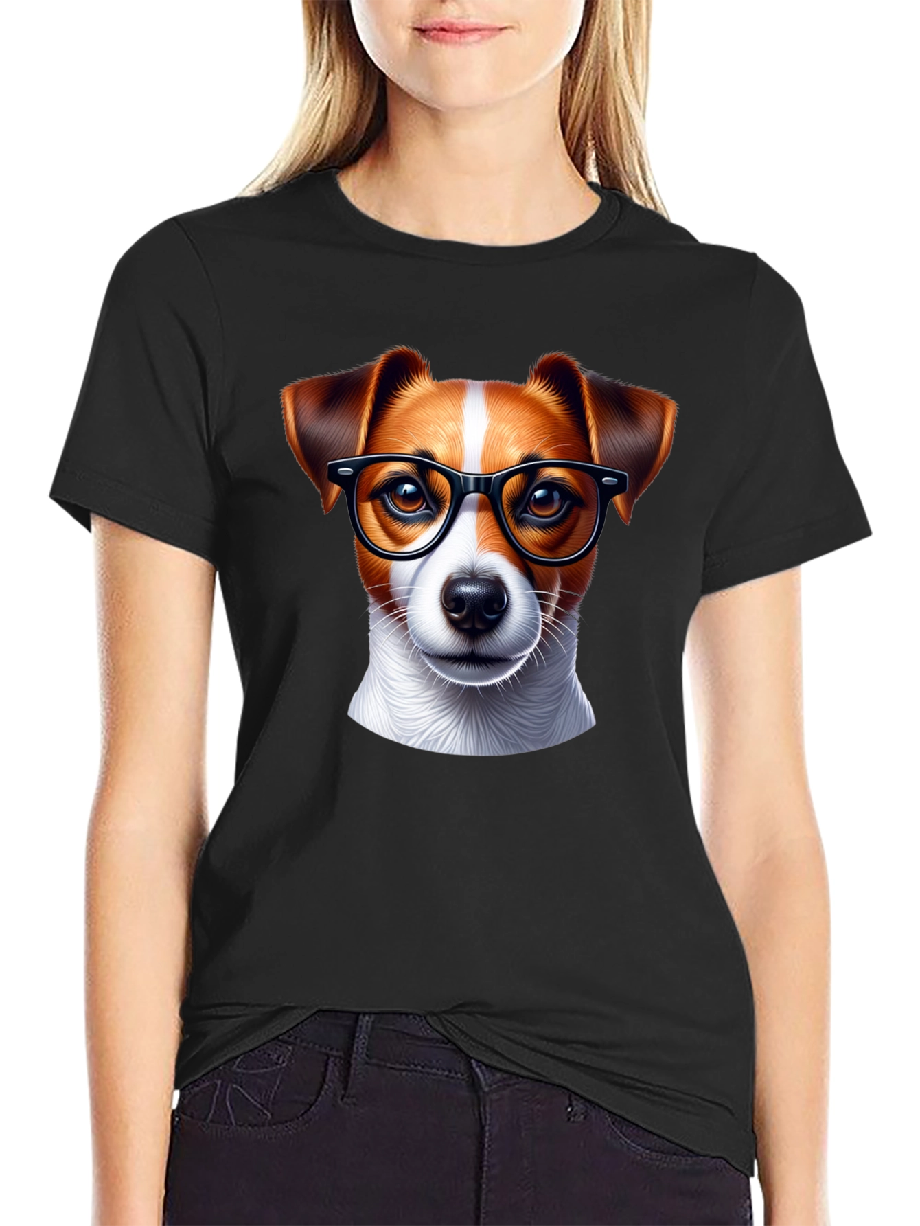 Black Dog with Glasses T-Shirt - Black view 2