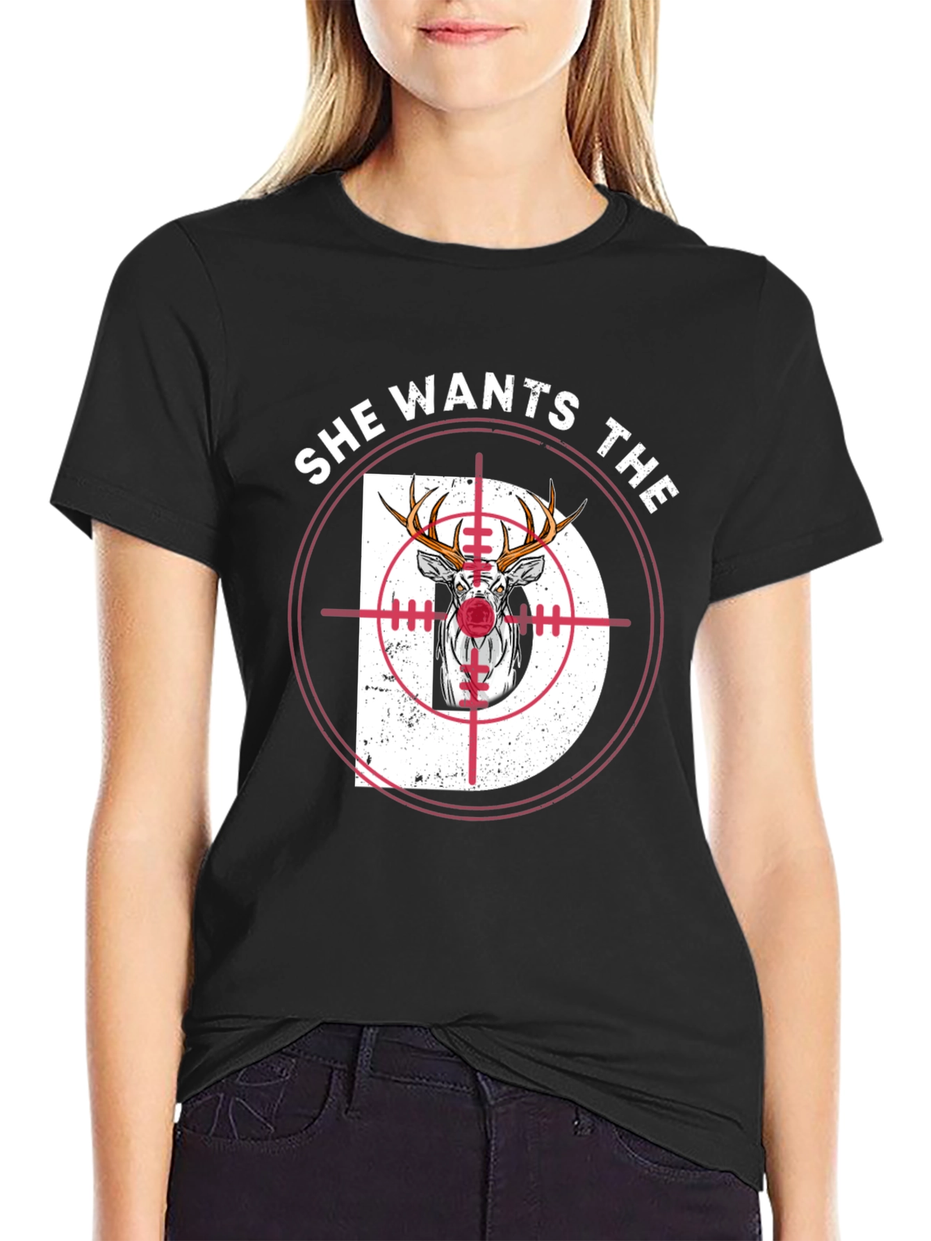 Black She Wants The D Deer Hunting T-Shirt view 2