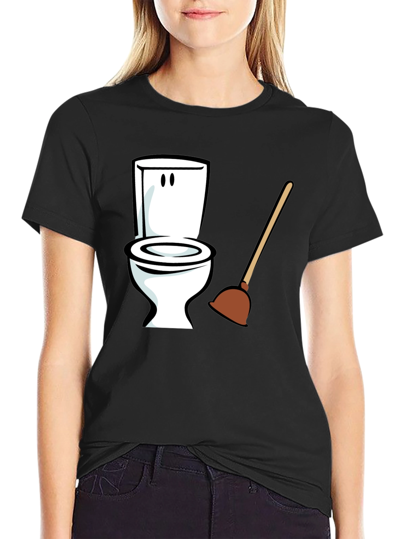 Black Funny Toilet Plunger Graphic Tee - Black Cotton Blend view 2