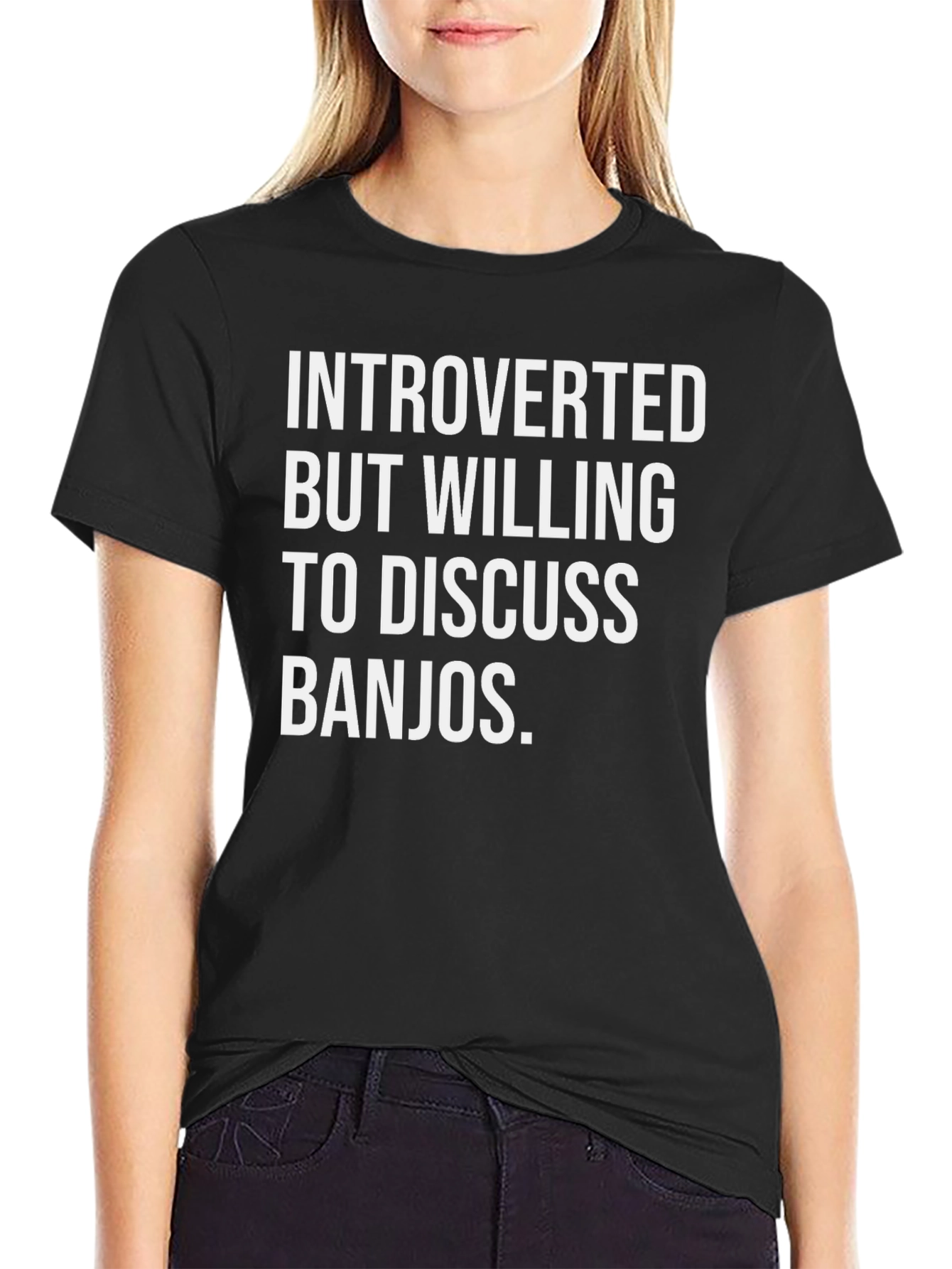 Black Introverted Banjo T-Shirt - Black Cotton Tee view 2