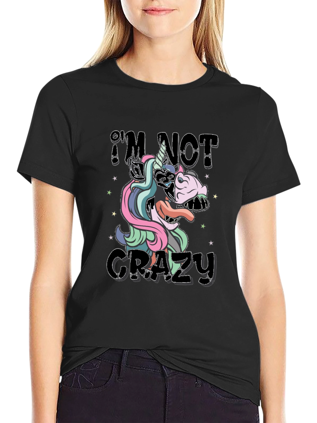 Black I'm Not Crazy Unicorn Graphic Tee - Unisex view 2