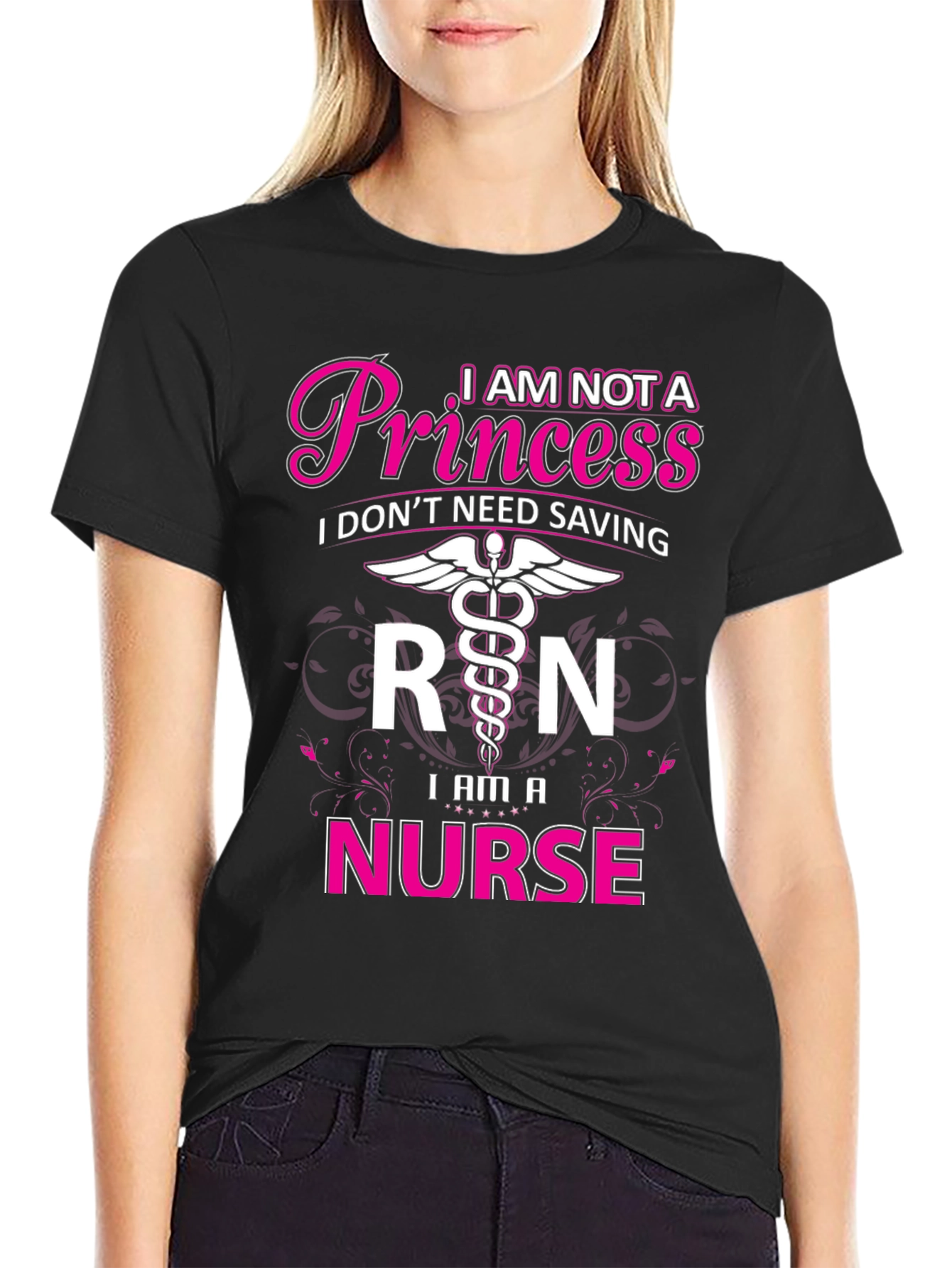 Black I Am Not A Princess Nurse T-Shirt view 2