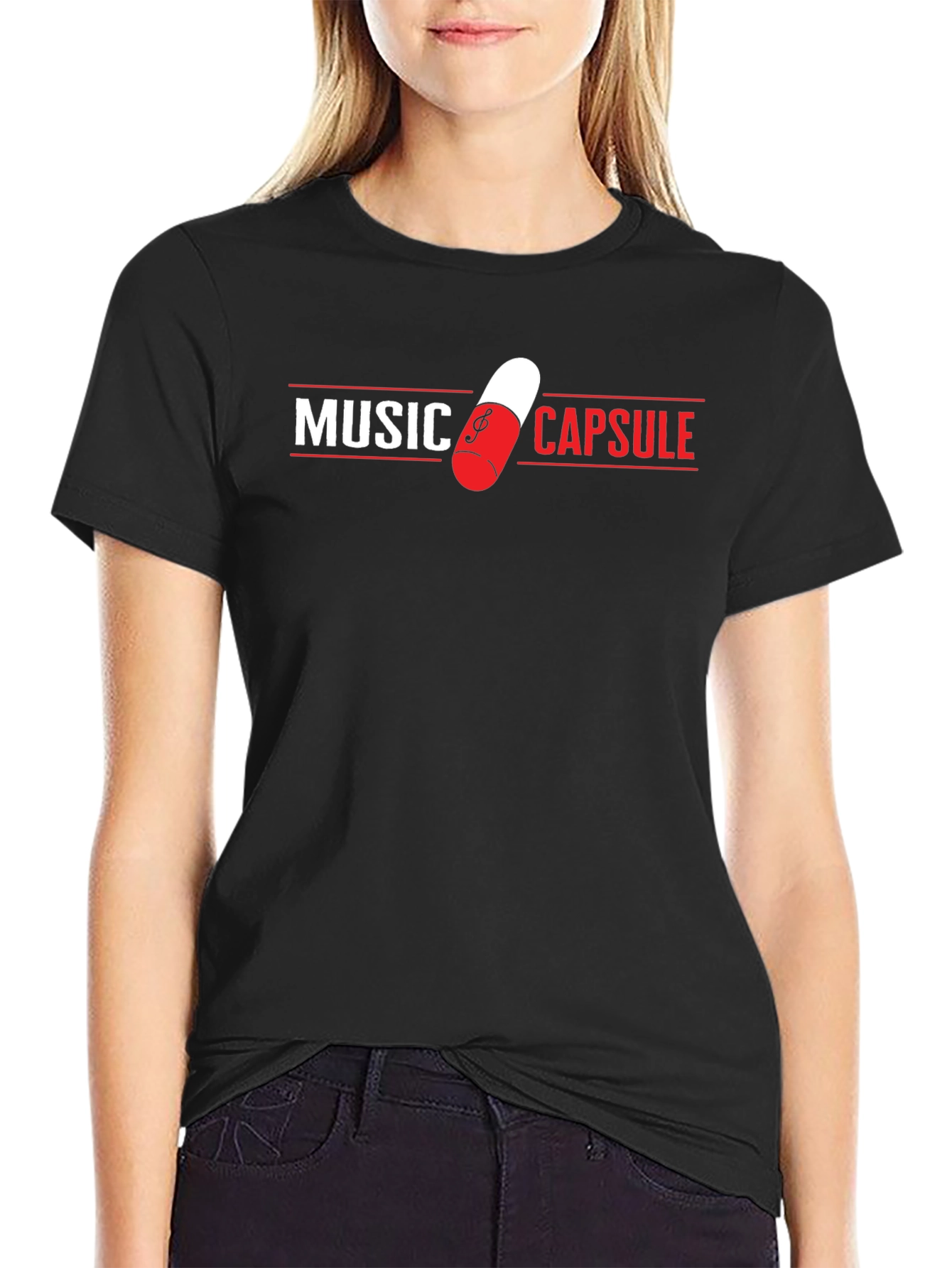 Black Music Capsule Graphic T-Shirt - Trendy Black Tee view 2