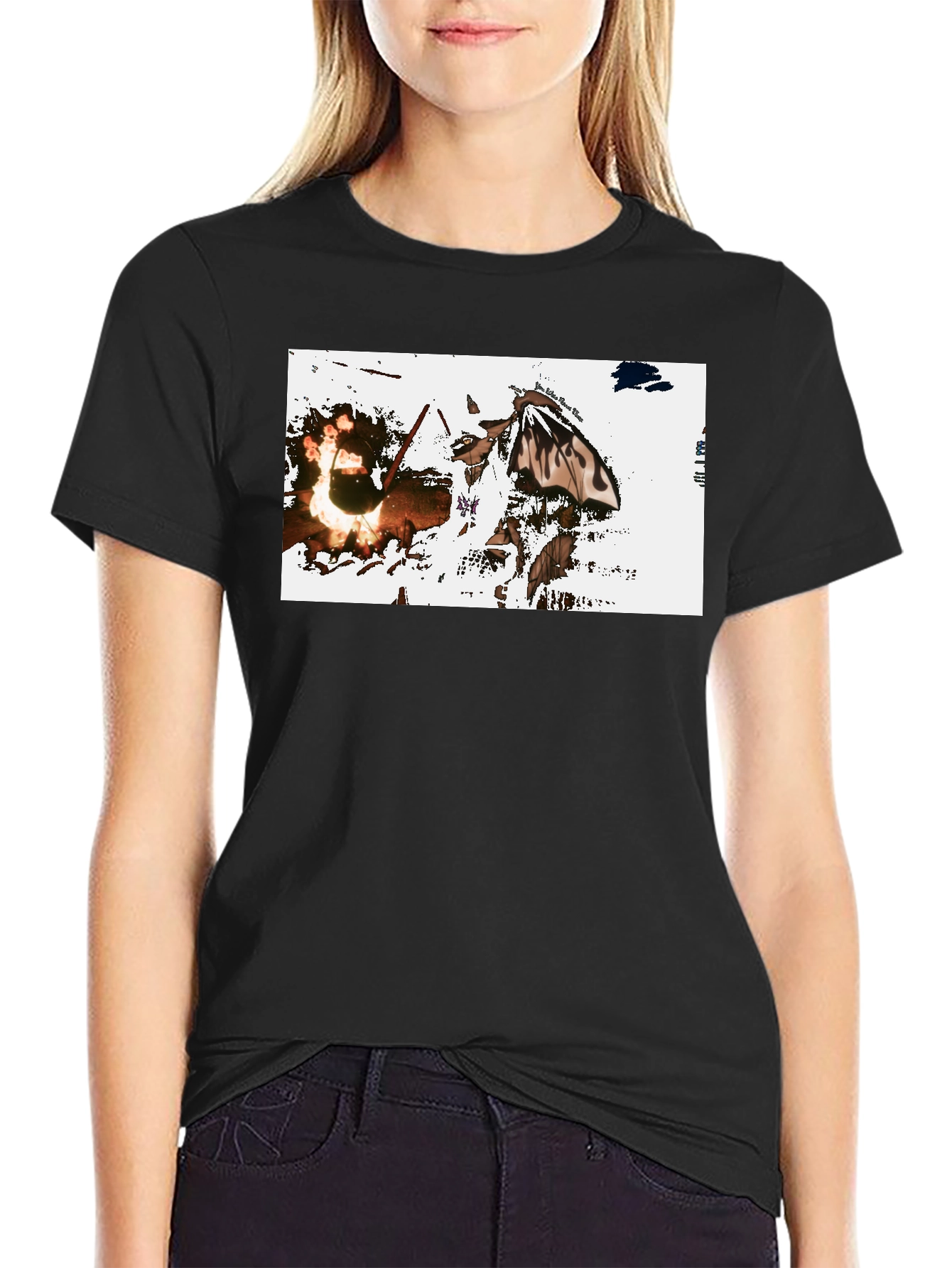 Black Graphic Tee: Fiery Butterfly Black T-Shirt view 2