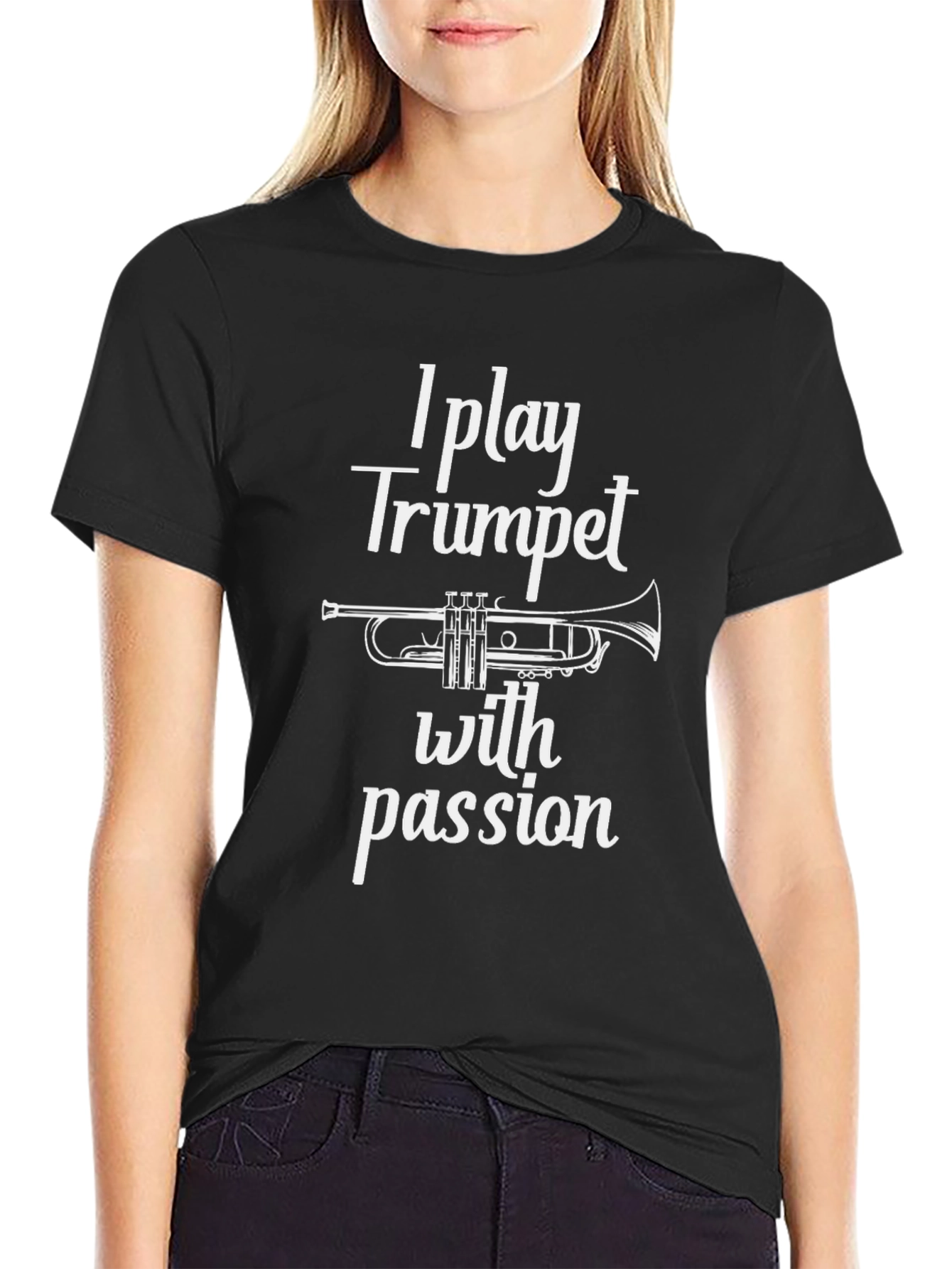 Black I Play Trumpet with Passion Black T-Shirt view 2