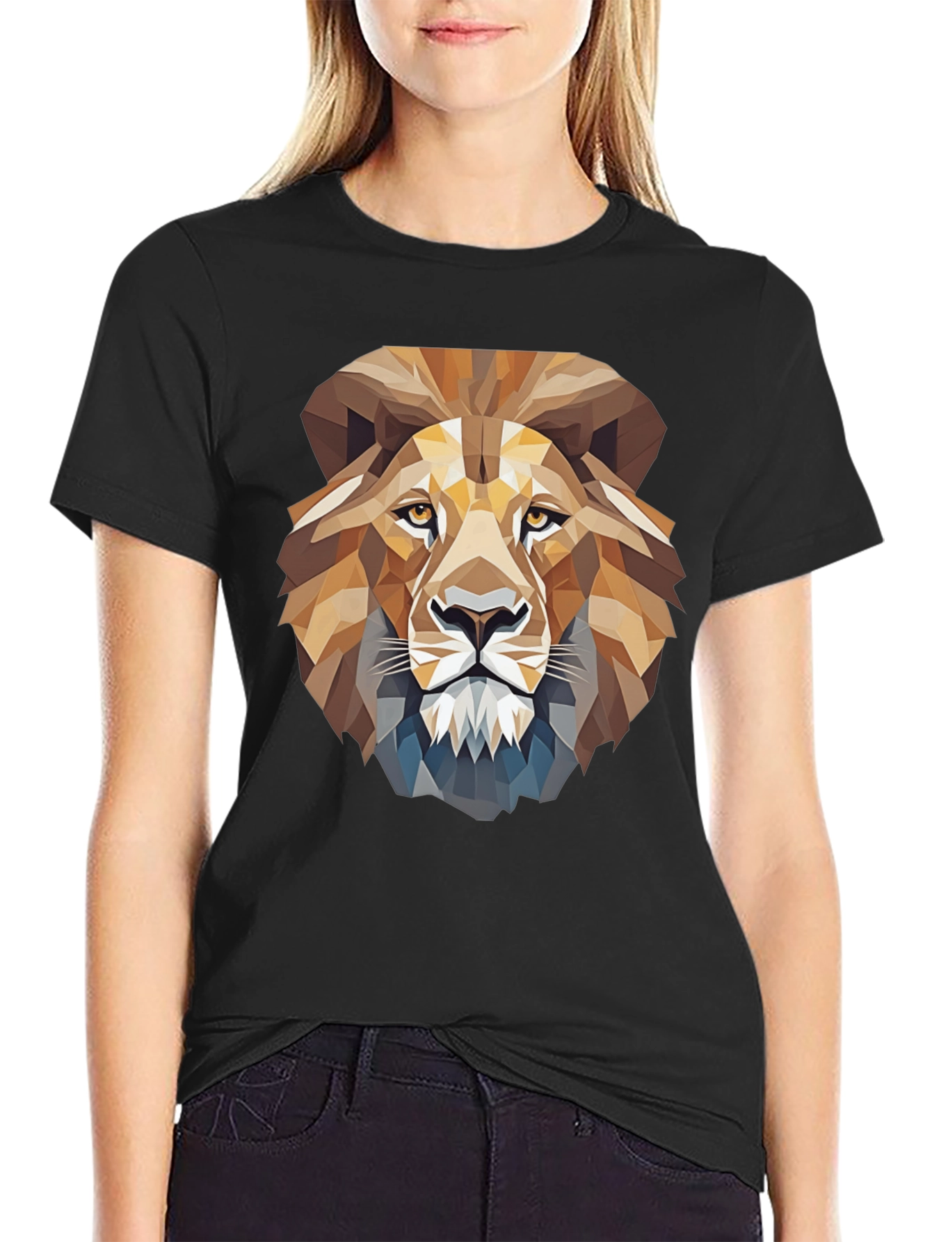 Black Geometric Lion Graphic T-Shirt view 2
