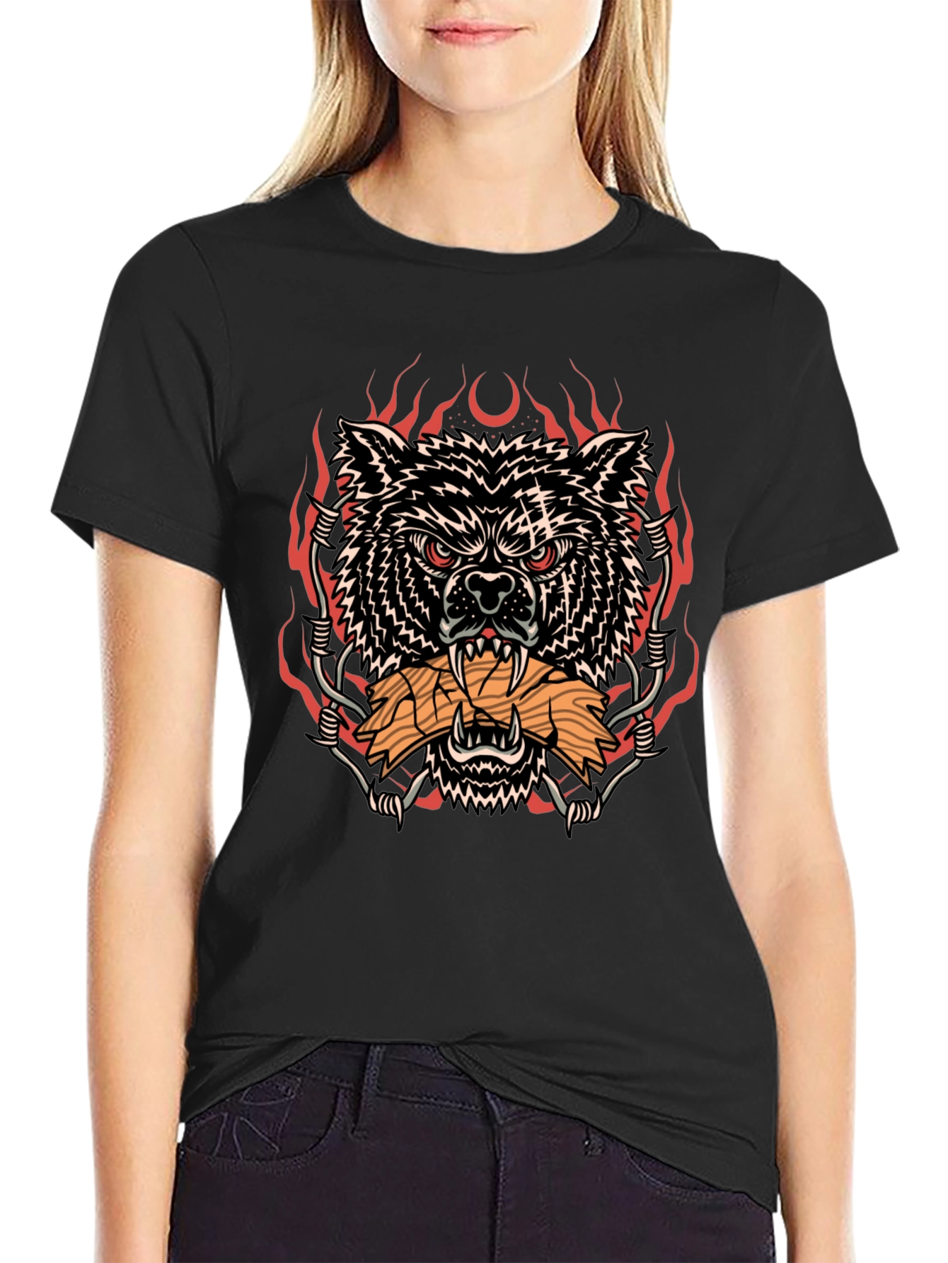 Black Wolf and Wood T-Shirt view 2